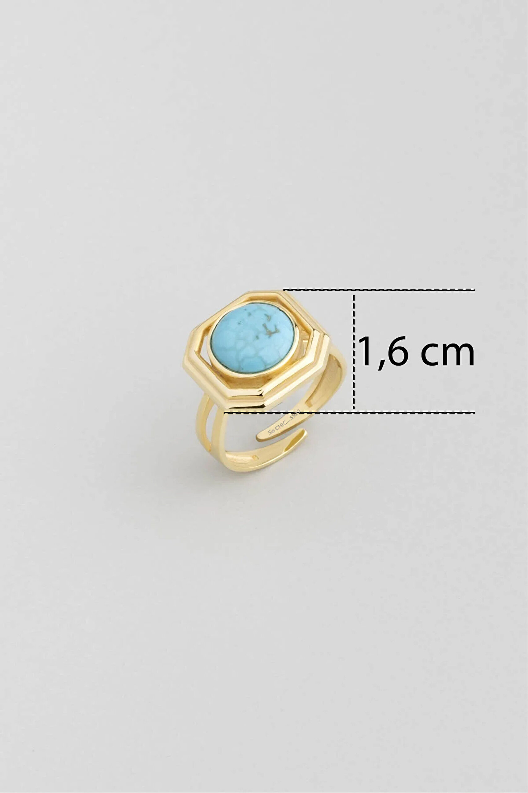 ⁠ Turkuaz Rüyası 18 Ayar Sarı Altın Kaplama Doğal Taşlı Ayarlanabilir Gümüş Yüzük_2}