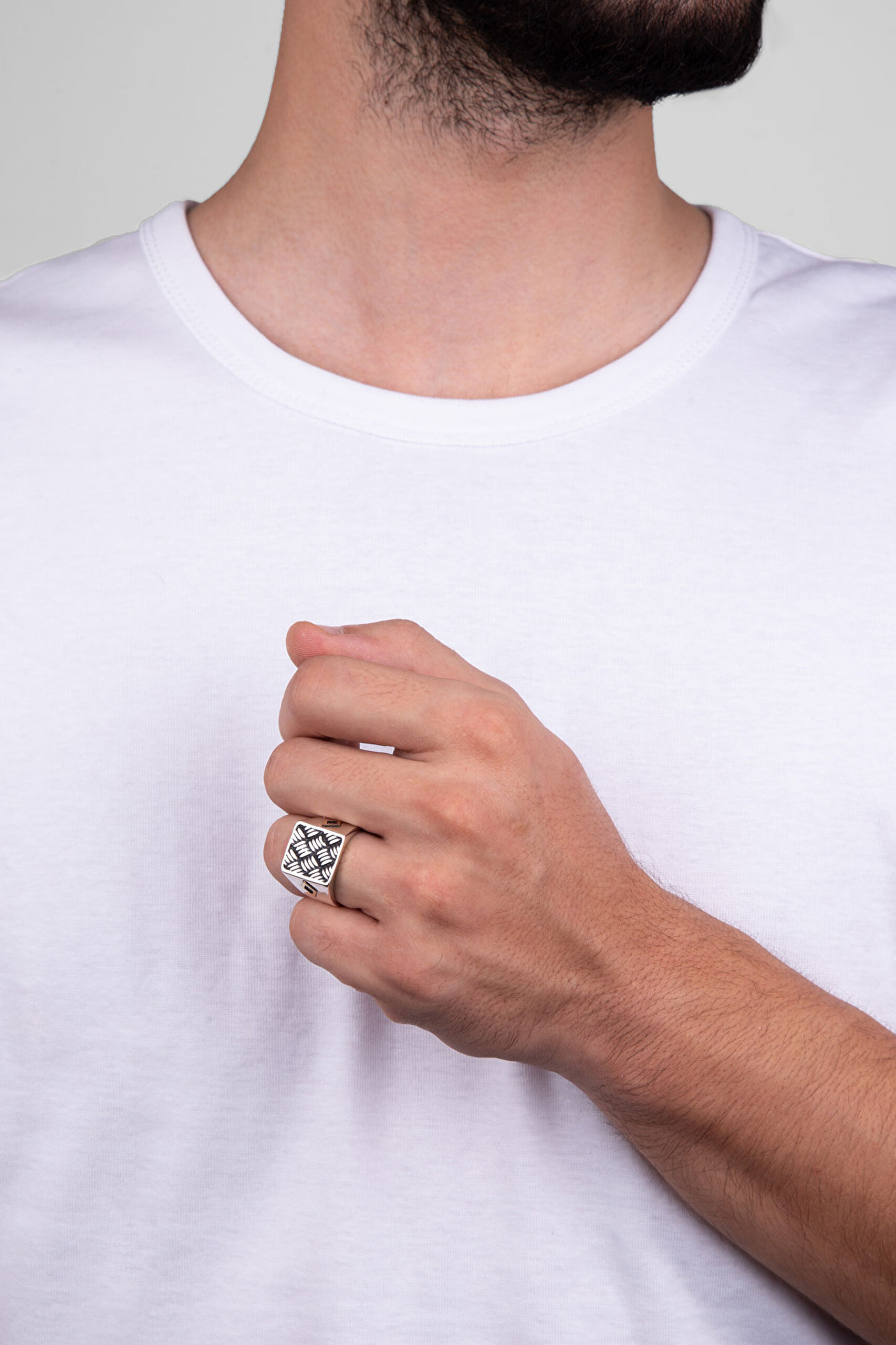 ⁠ Örgü Stil 14 Ayar Altın Erkek Gümüş Yüzük_3}