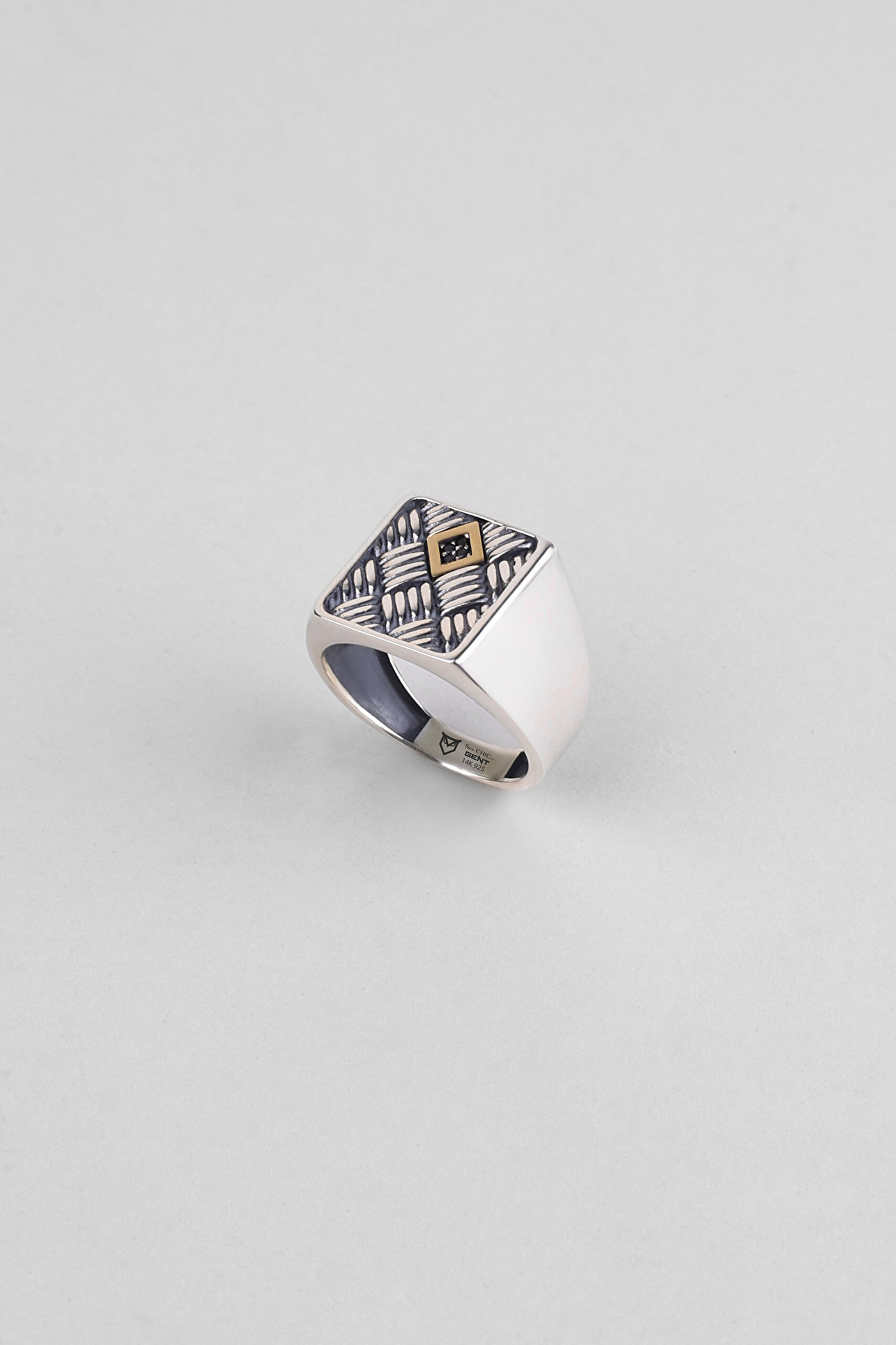 ⁠ Gizli Geçit 14 Ayar Altın Erkek Gümüş Yüzük_0}