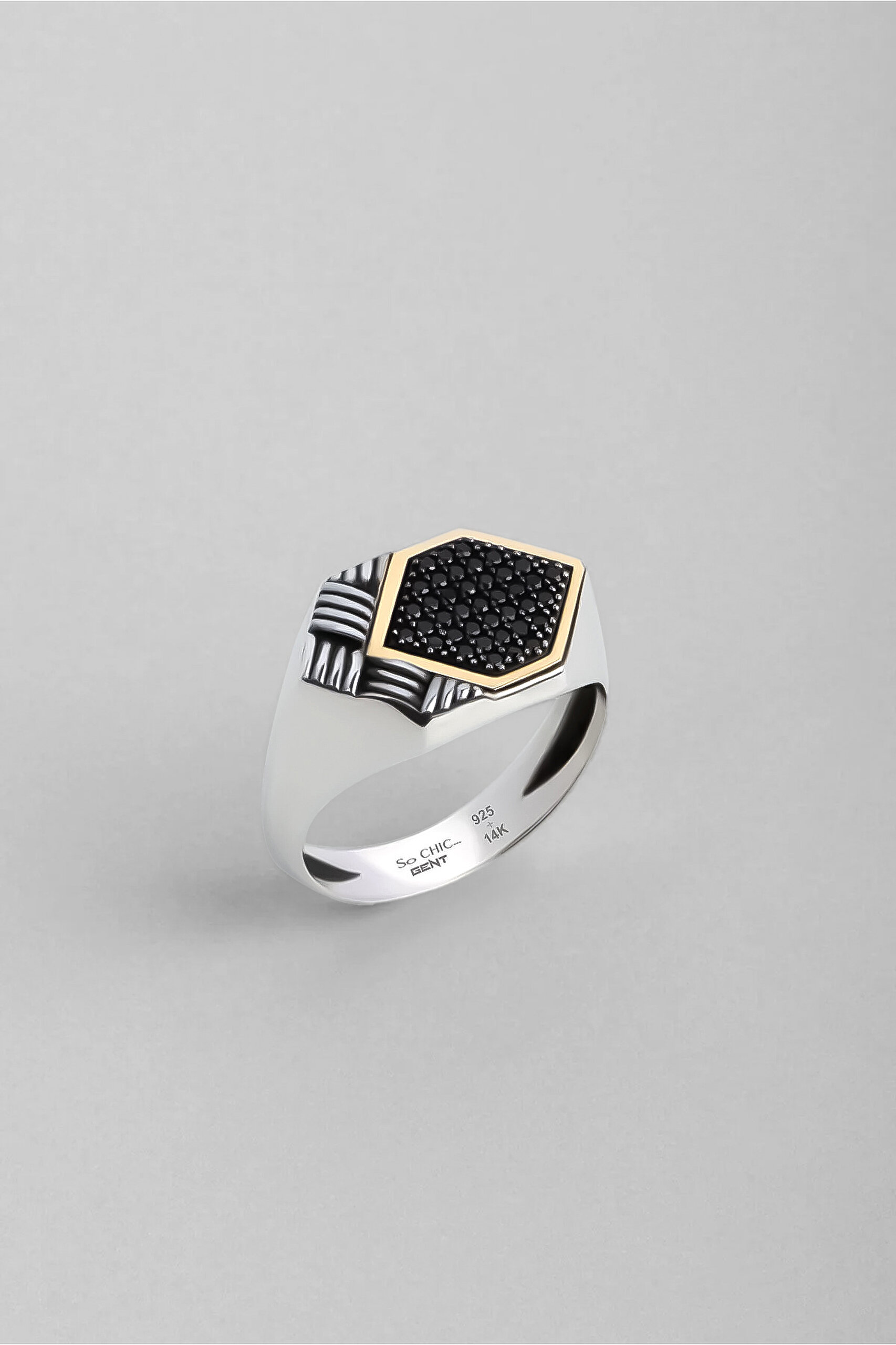 ⁠ Athena'nın Kalkan'ı 14 Ayar Altın Erkek Gümüş Yüzük_0}