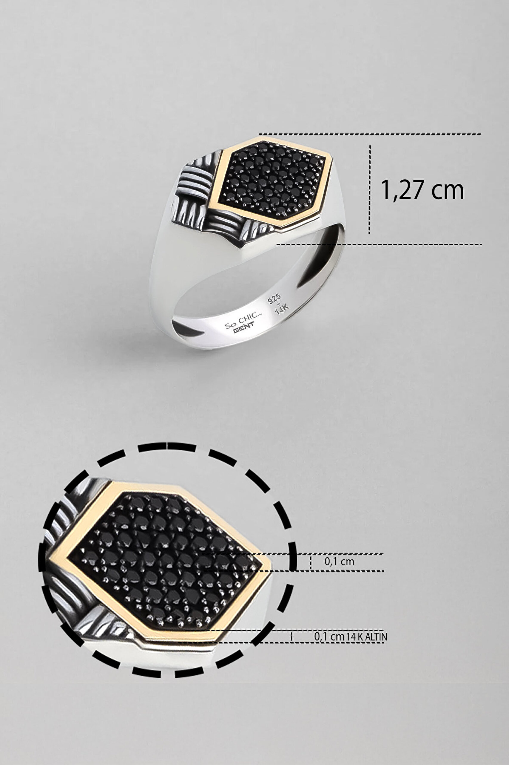 ⁠ Athena'nın Kalkan'ı 14 Ayar Altın Erkek Gümüş Yüzük_2}