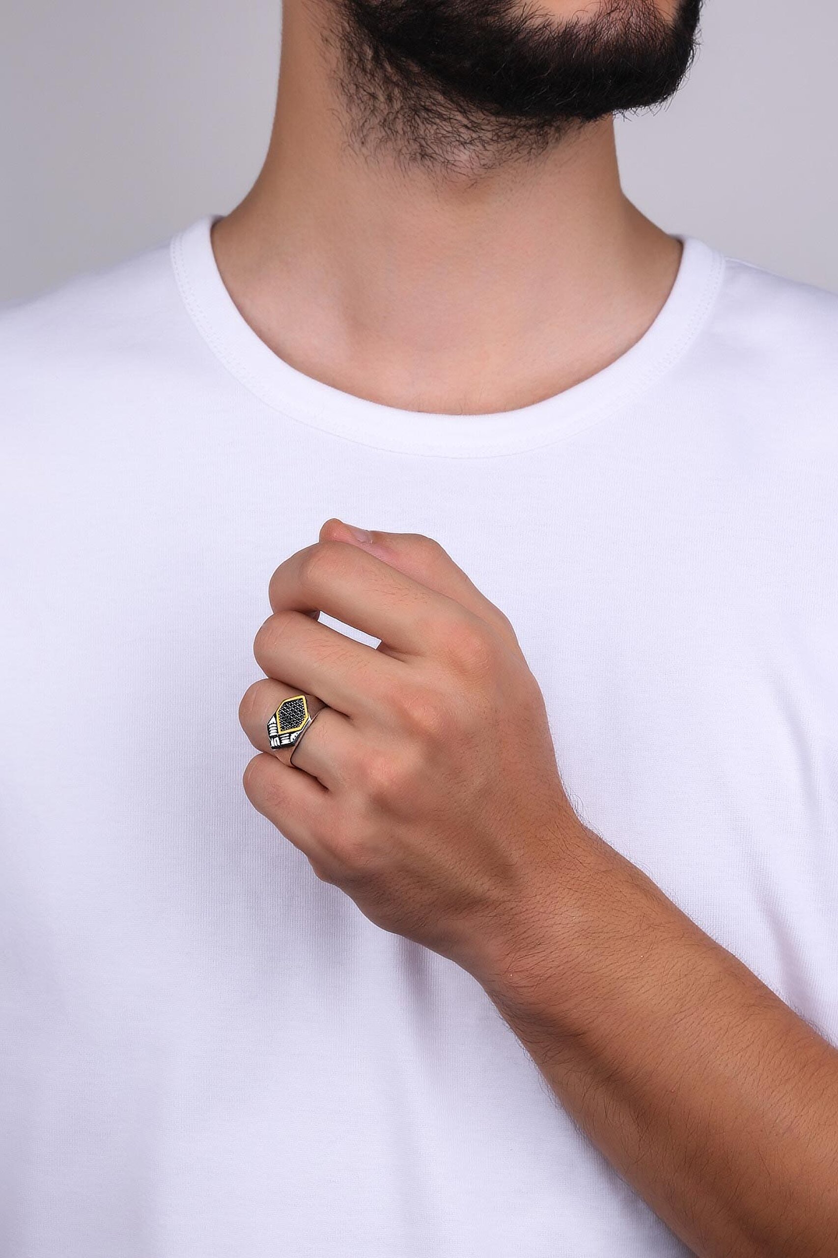 ⁠ Athena'nın Kalkan'ı 14 Ayar Altın Erkek Gümüş Yüzük_4}