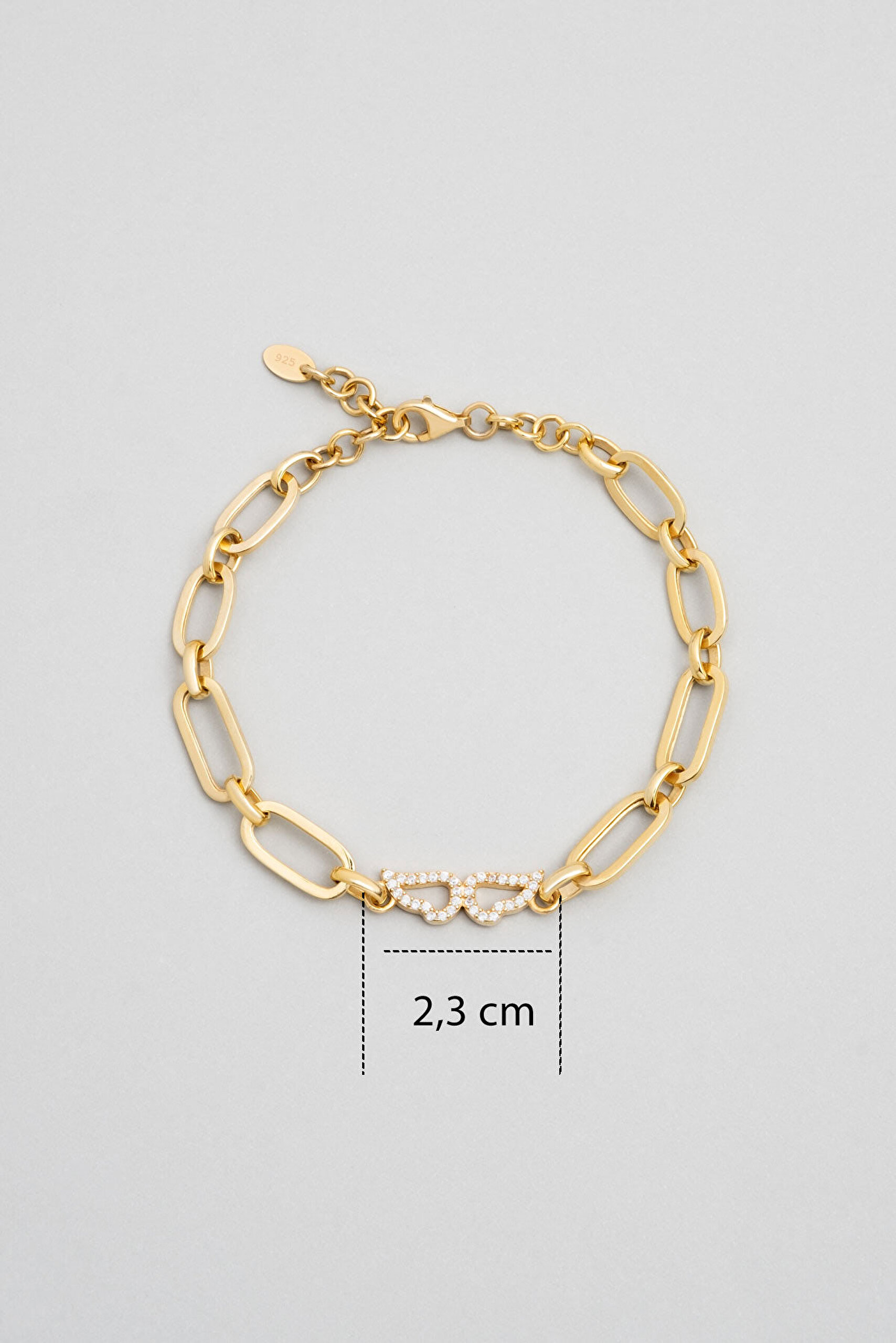 Melek Kanadı Detaylı 18 Ayar Sarı Altın Kaplama 19 Cm Gümüş Zincir Bileklik - 2