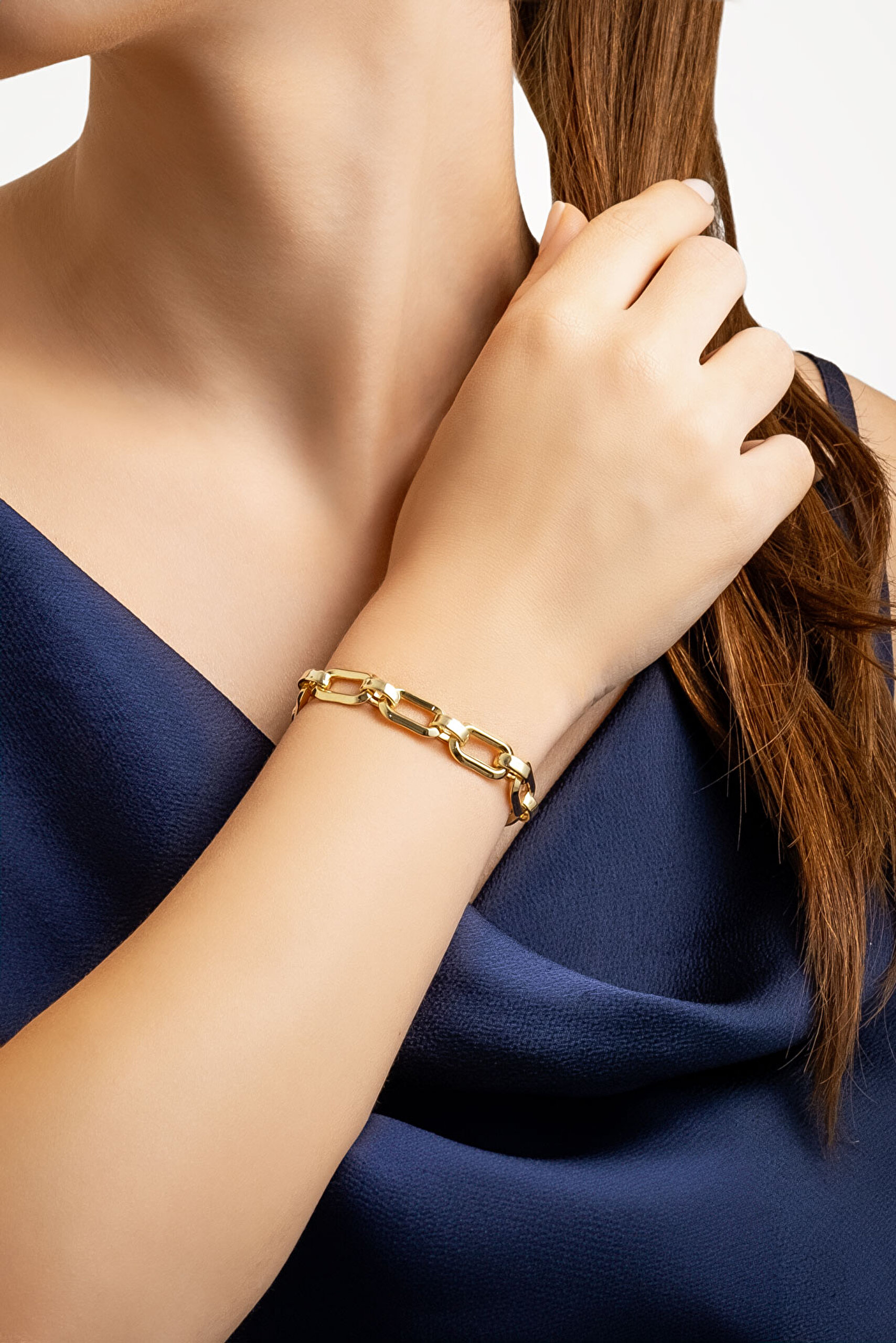 ⁠ Camilla 18 Ayar Sarı Altın Kaplama 16 Cm Gümüş Zincir Bileklik_2}