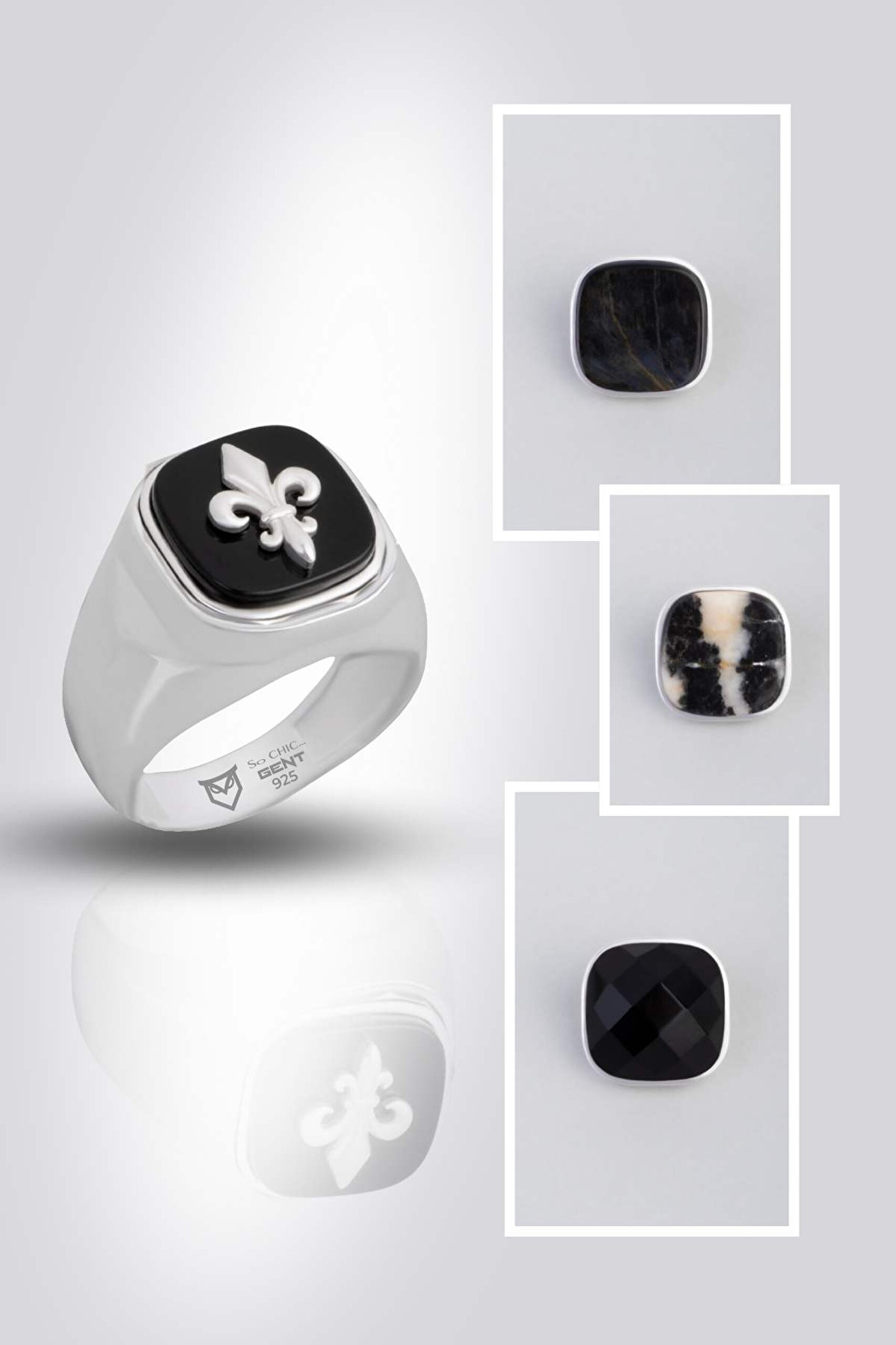 ⁠ Modify Koleksiyonu Klasik Stil Erkek Gümüş Tasarım Yüzük Seti_0}