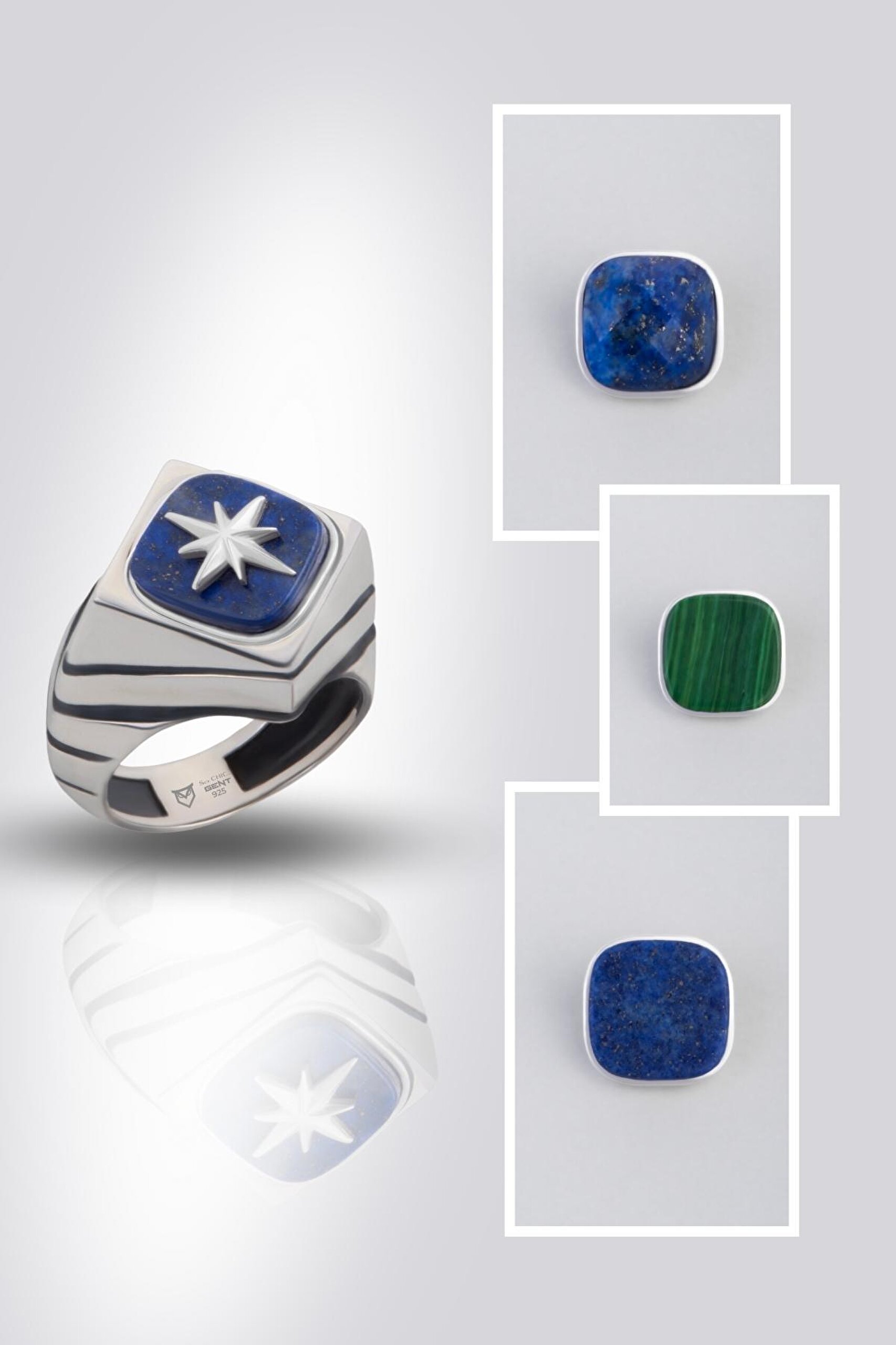 ⁠ Modify Koleksiyonu Arma Stil Erkek Gümüş Tasarım Yüzük Seti_0}