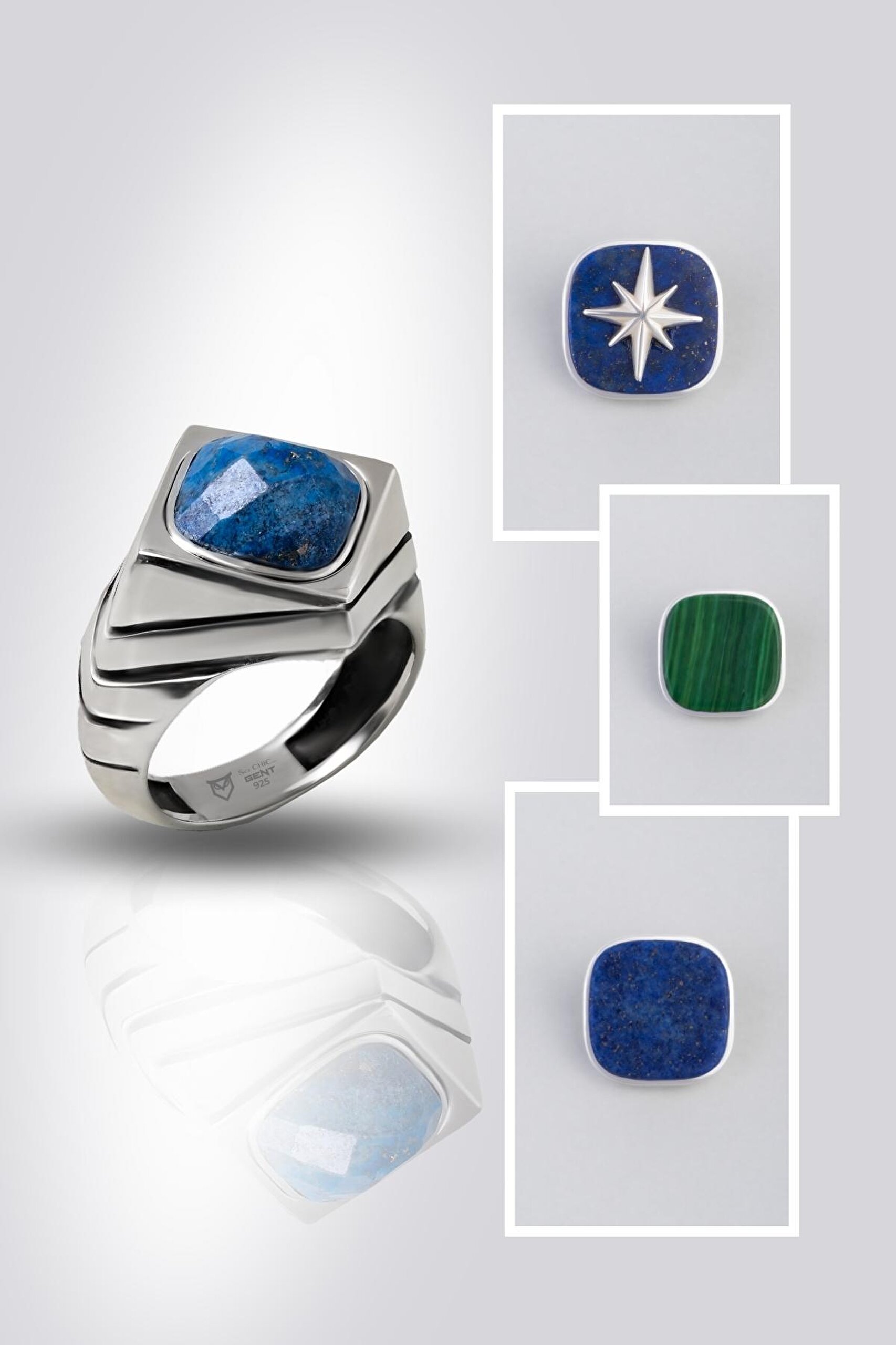 ⁠ Modify Koleksiyonu Arma Stil Erkek Gümüş Tasarım Yüzük Seti_4}