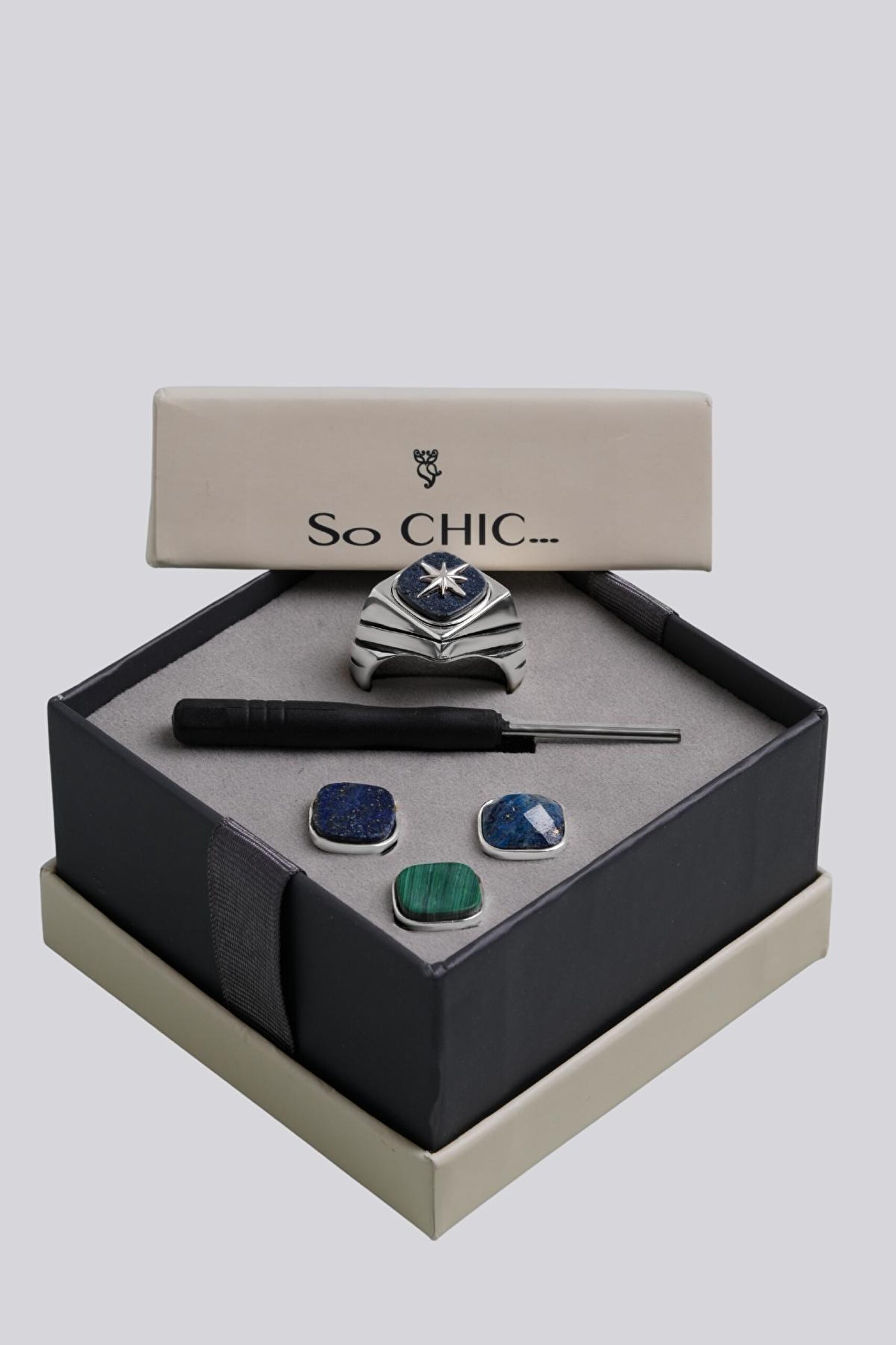 ⁠ Modify Koleksiyonu Arma Stil Erkek Gümüş Tasarım Yüzük Seti_6}