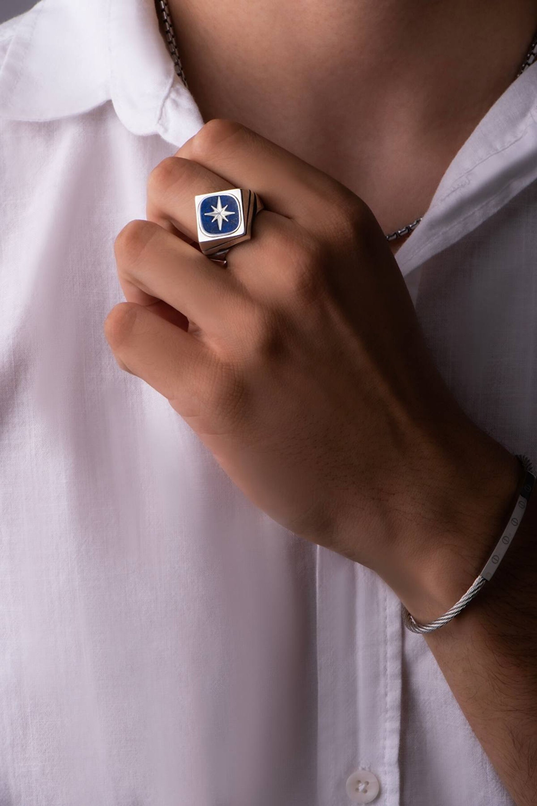 ⁠ Modify Koleksiyonu Arma Stil Erkek Gümüş Tasarım Yüzük Seti_1}