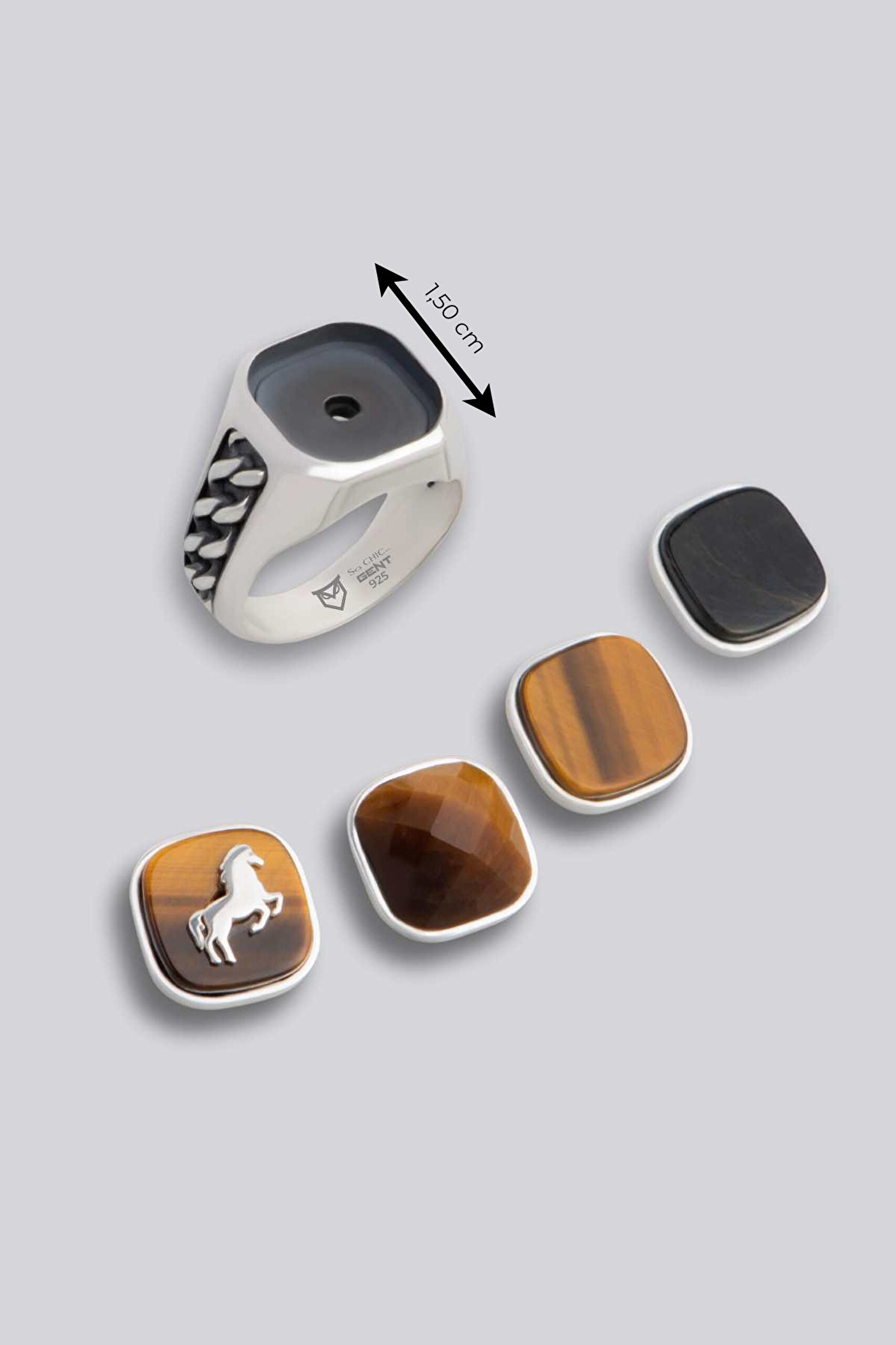 ⁠ Modify Koleksiyonu Örme Stil Erkek Gümüş Tasarım Yüzük Seti_2}