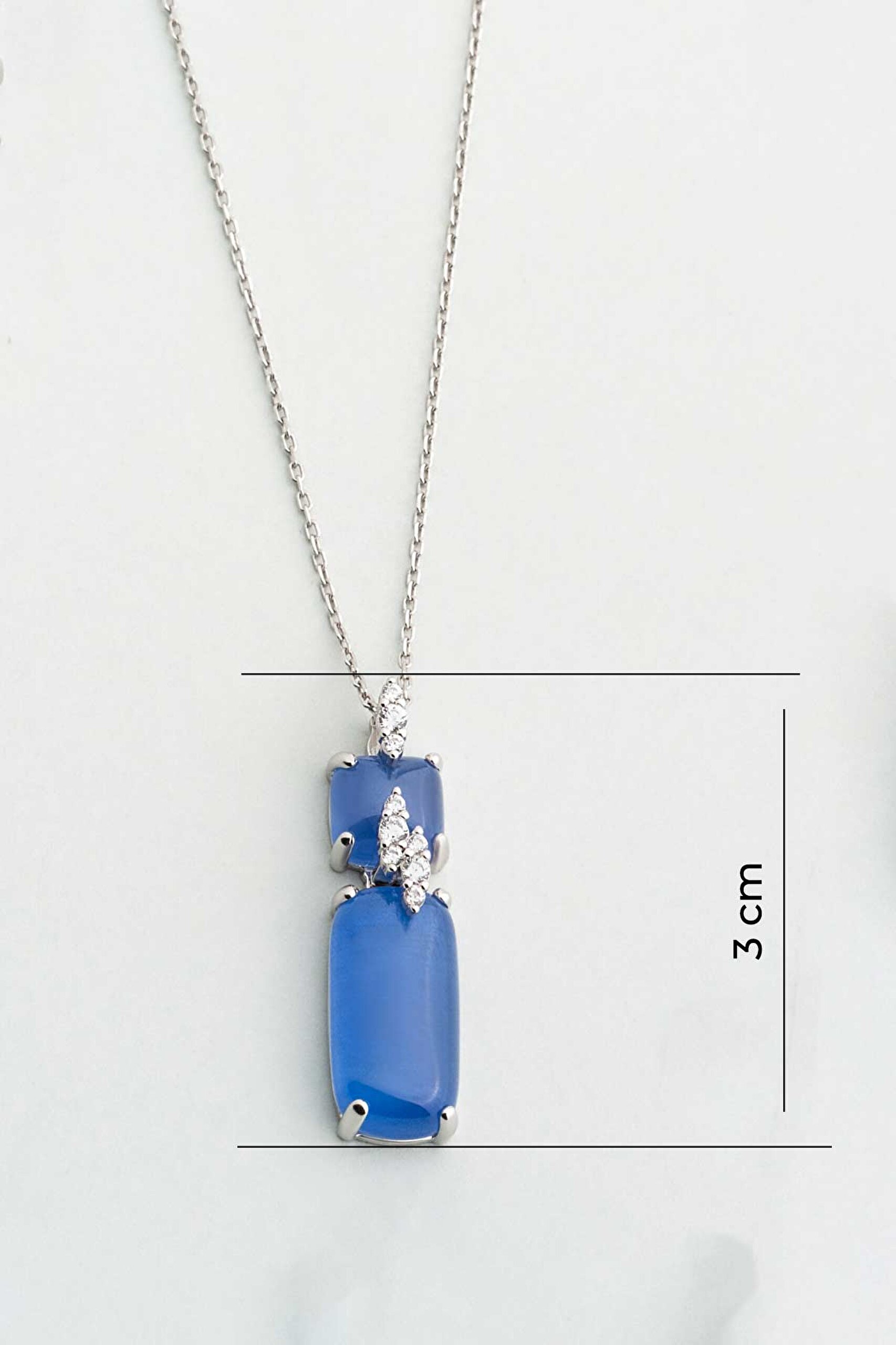 ⁠ Safir Işıltısı 18 Ayar Beyaz Altın Kaplama 44 Cm Gümüş Tasarım Kolye_2}