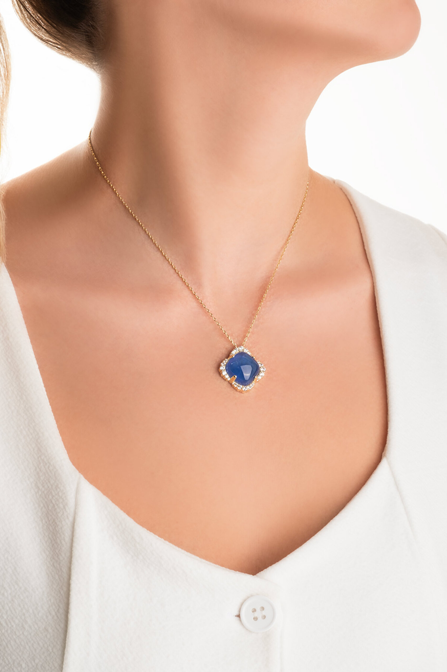 ⁠ Safir Çiçeği 18 Ayar Sarı Altın Kaplama 45 Cm Gümüş Tasarım Kolye_3}