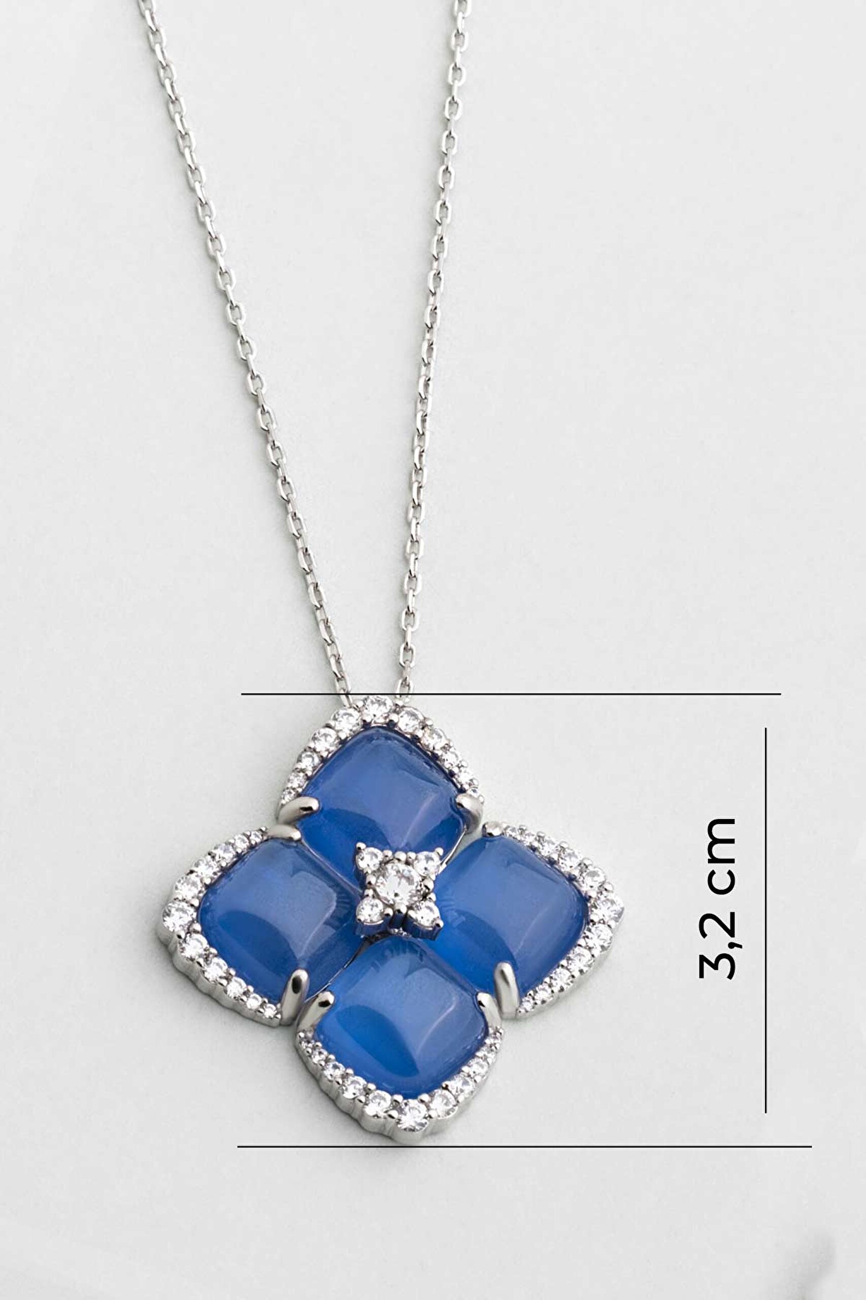 ⁠ Safir Çiçeği 18 Ayar Beyaz Altın Kaplama 45 Cm Gümüş Tasarım Kolye_2}