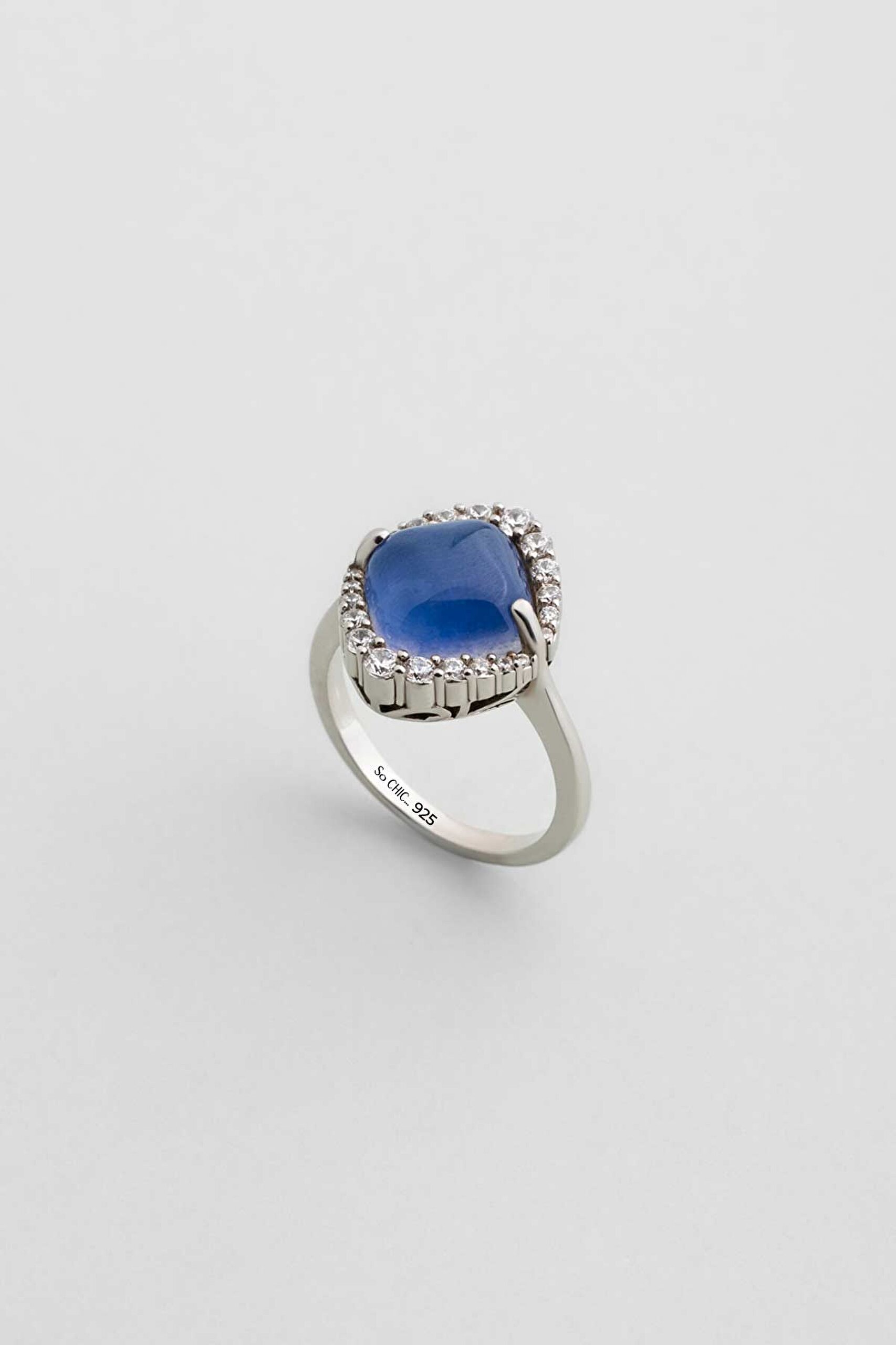 ⁠ Safir Işığı 18 Ayar Beyaz Altın Kaplama Gümüş Tasarım Yüzük_0}