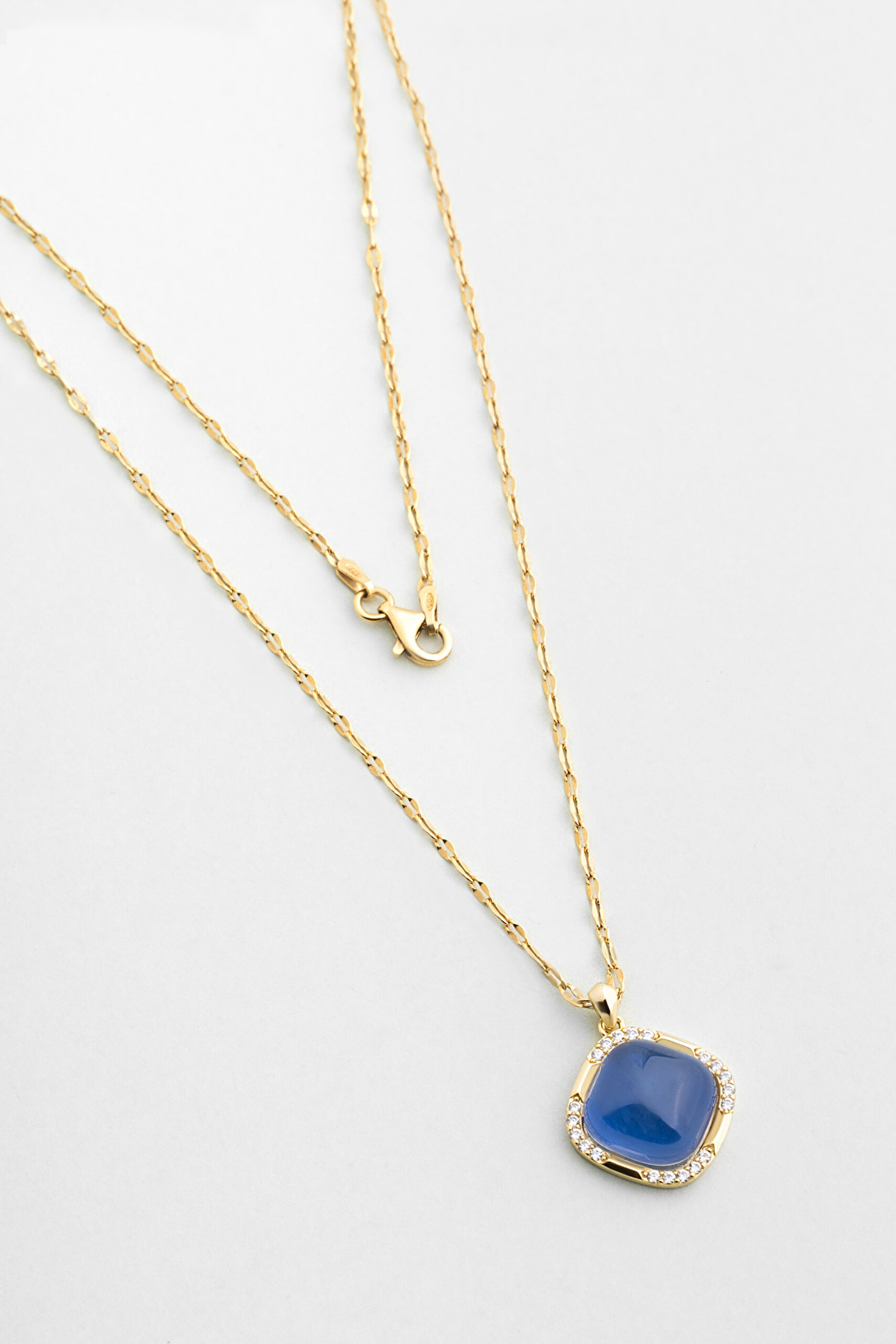 ⁠ Derin Mavi 18 Ayar Sarı Altın Kaplama 45 Cm Gümüştasarım Kolye_0}