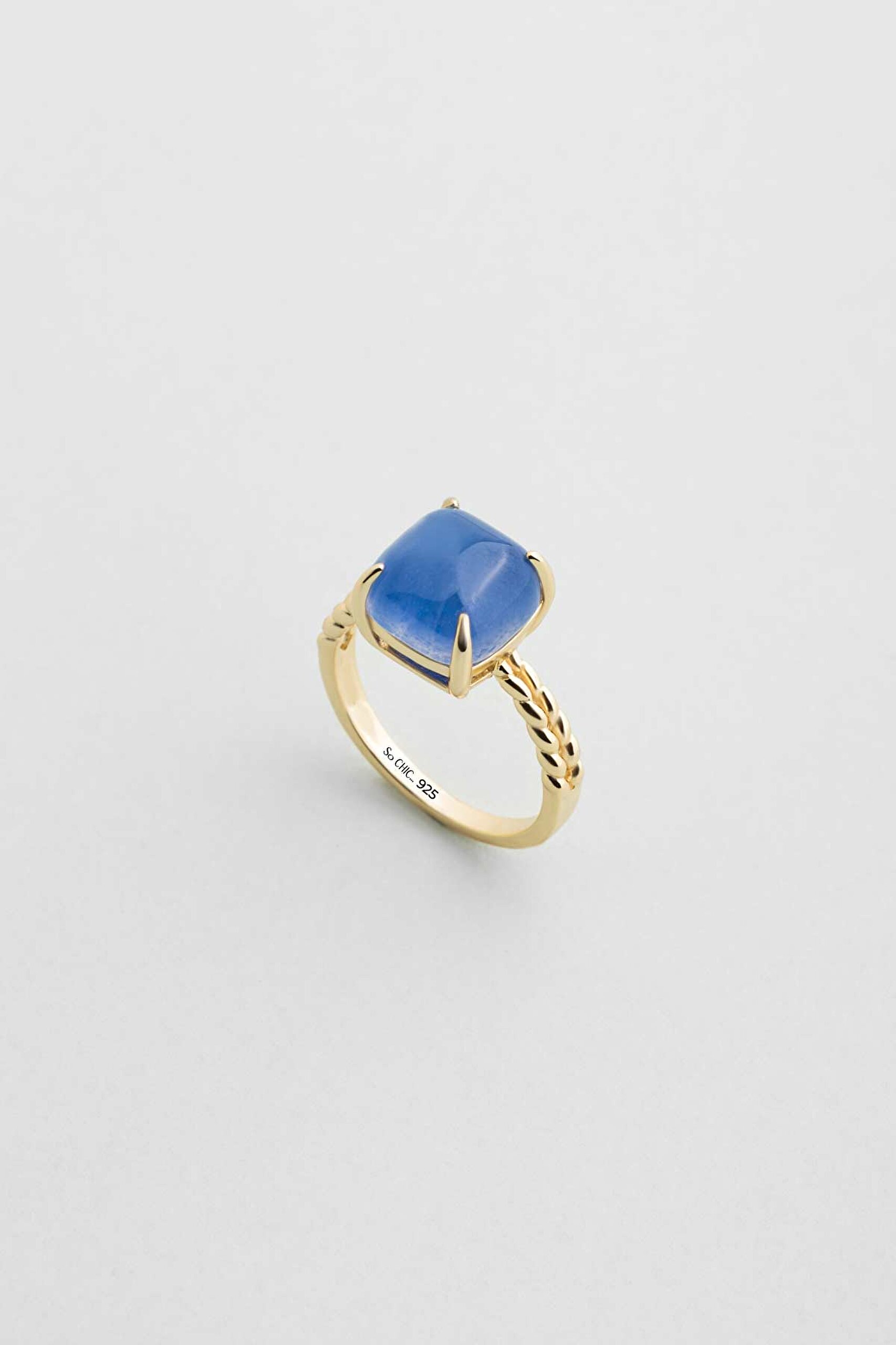 ⁠ Safir Yolculuğu 18 Ayar Sarı Altın Kaplama Gümüş Tasarım Yüzük_0}