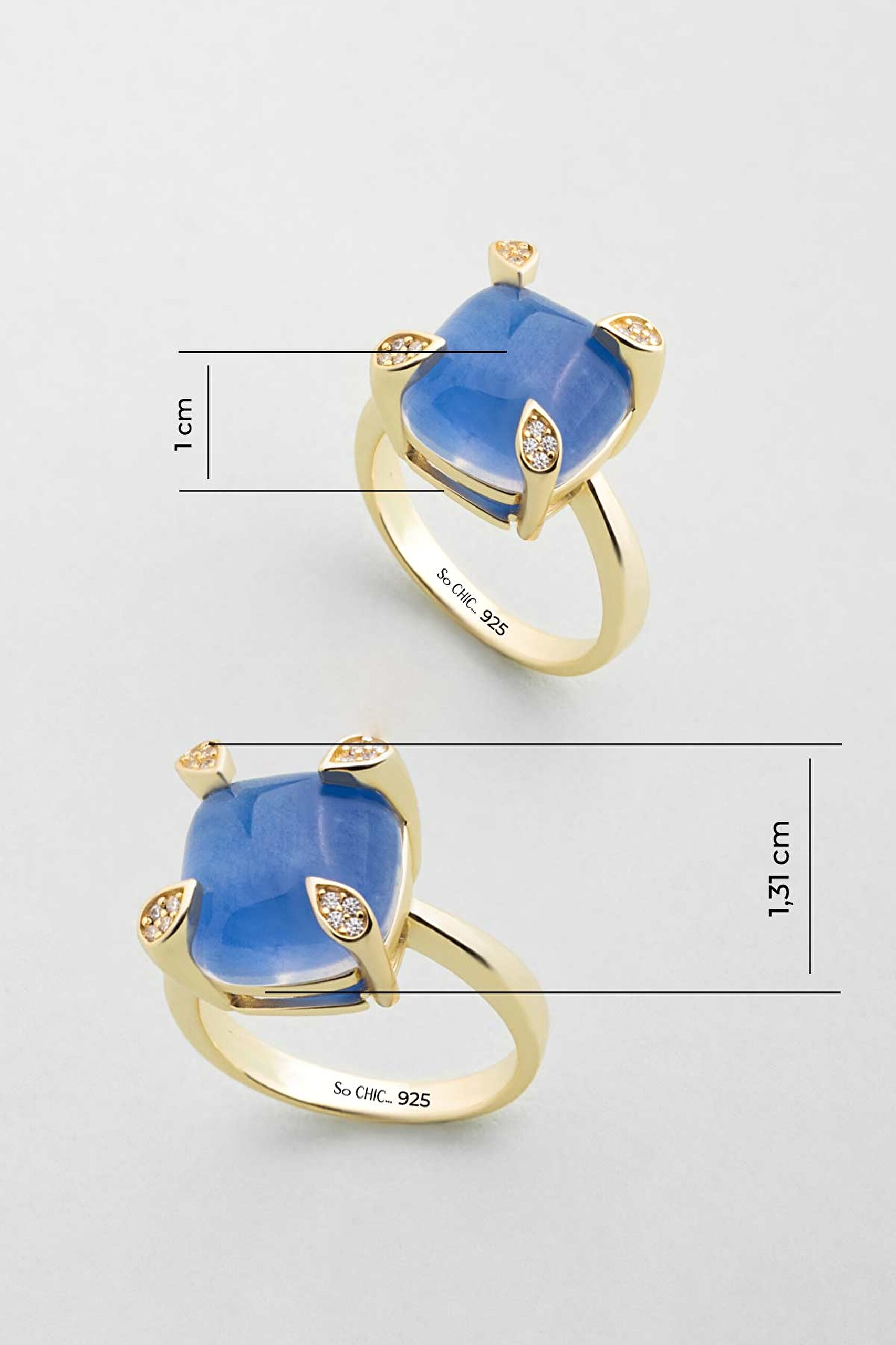 ⁠ Safir Mavisi 18 Ayar Sarı Altın Kaplama Gümüş Tasarım Yüzük_2}