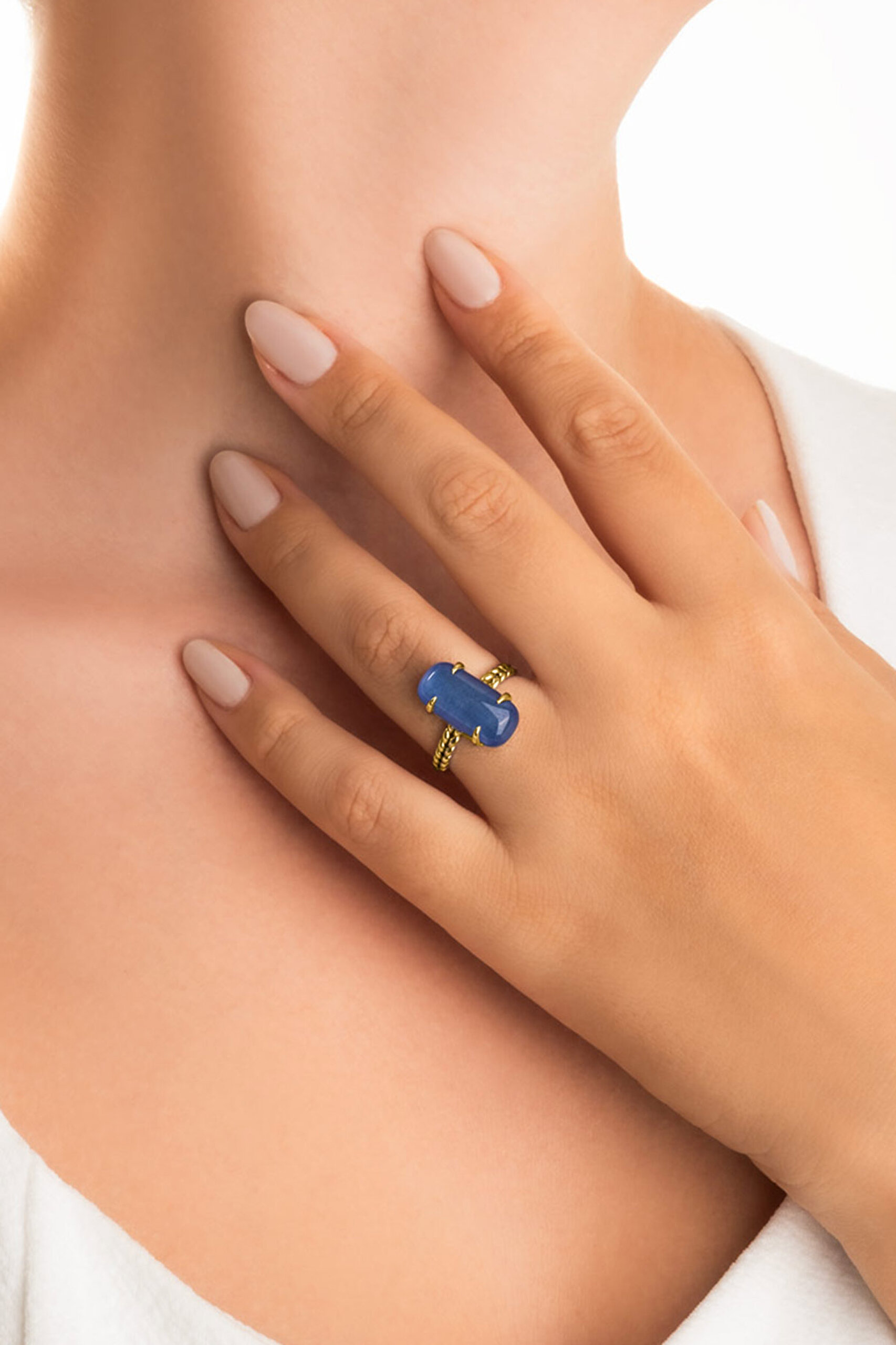 ⁠ Büyülü Safir 18 Ayar Sarı Altın Kaplama Gümüş Tasarım Yüzük_1}