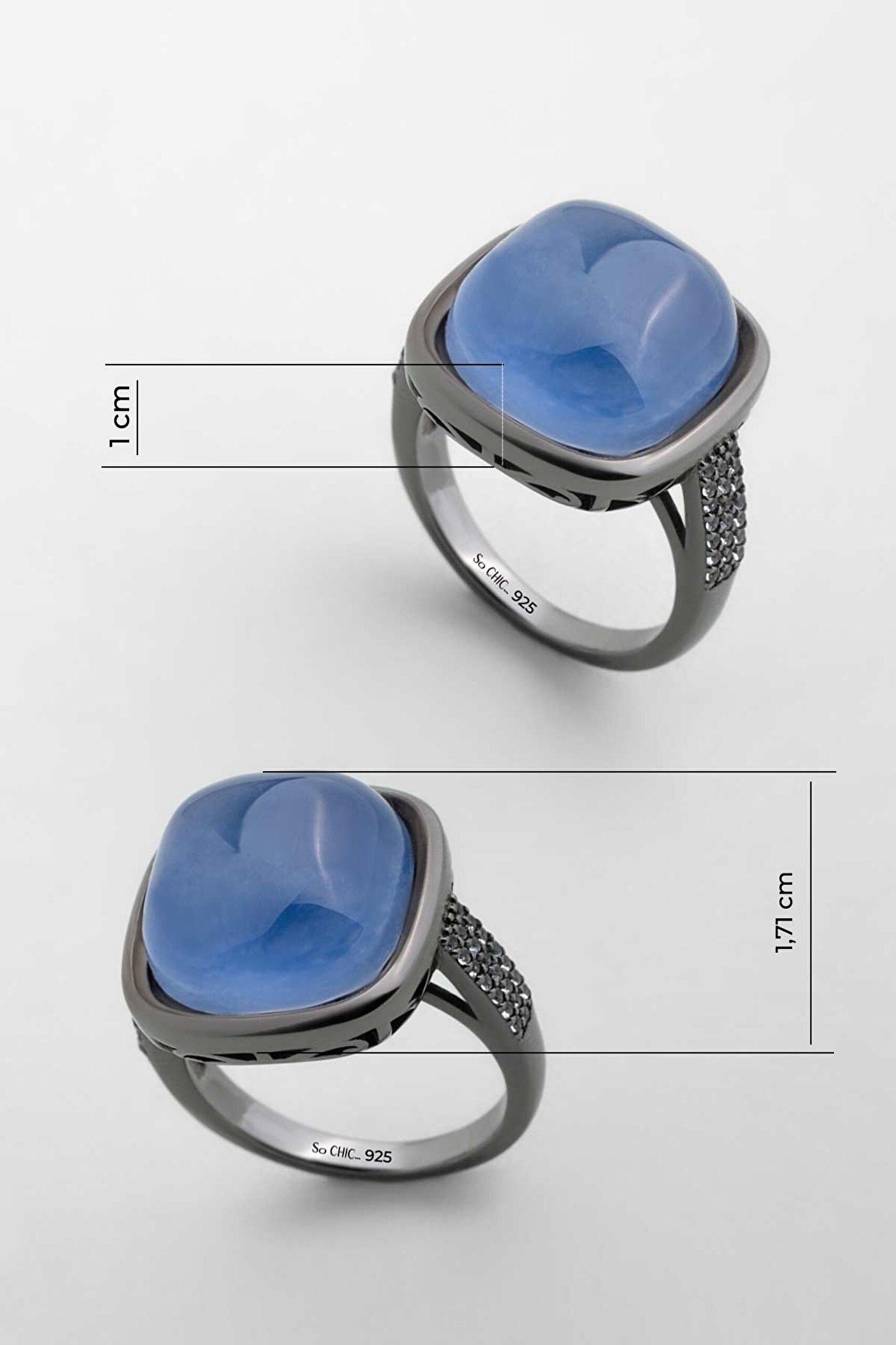 ⁠ Büyülü Safir 18 Ayar Siyah Rodyum Kaplama Gümüş Tasarım Yüzük_2}