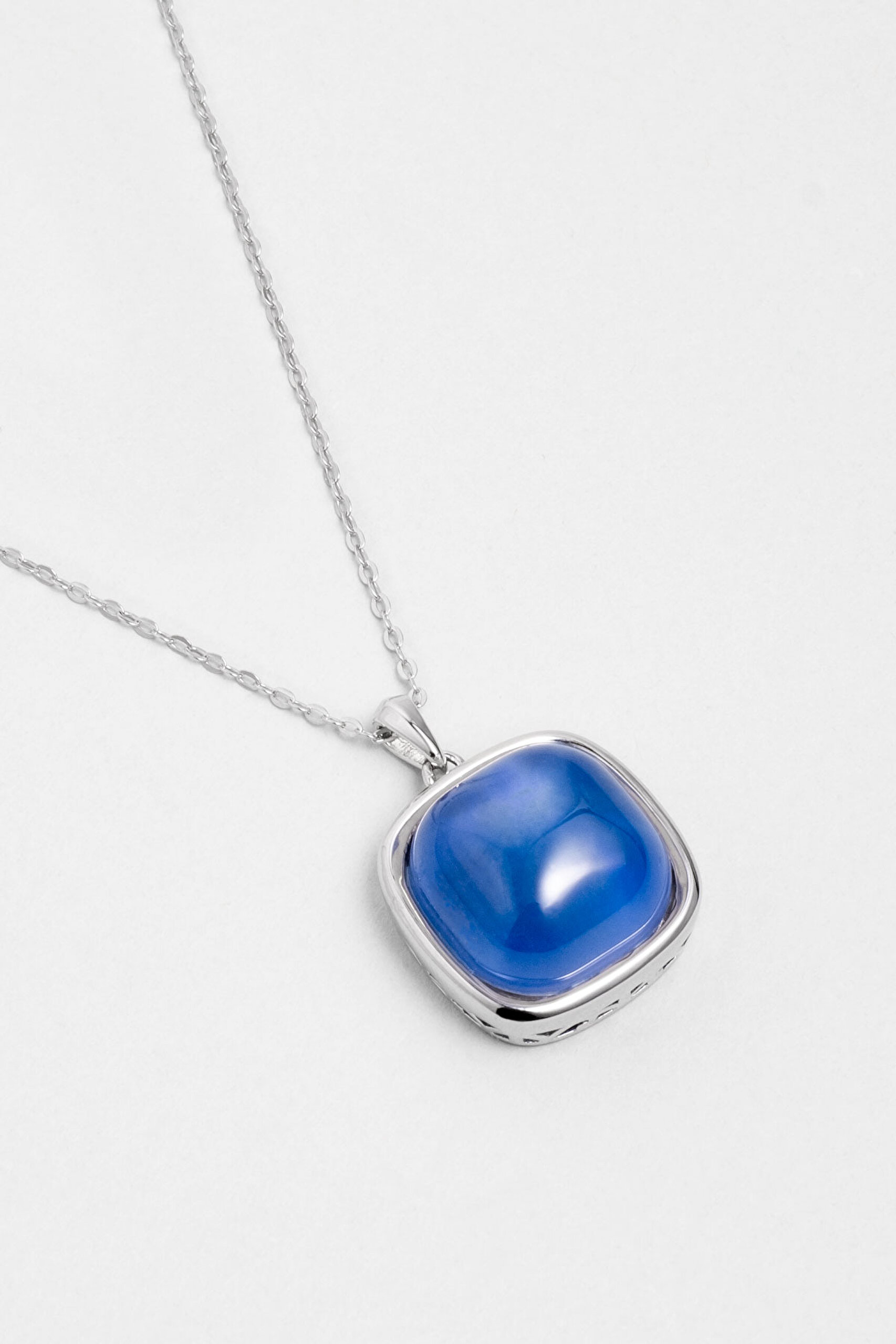 ⁠ Safir Esintisi 18 Ayar Beyaz Altın Kaplama 43 Cm Gümüş Kolye_2}