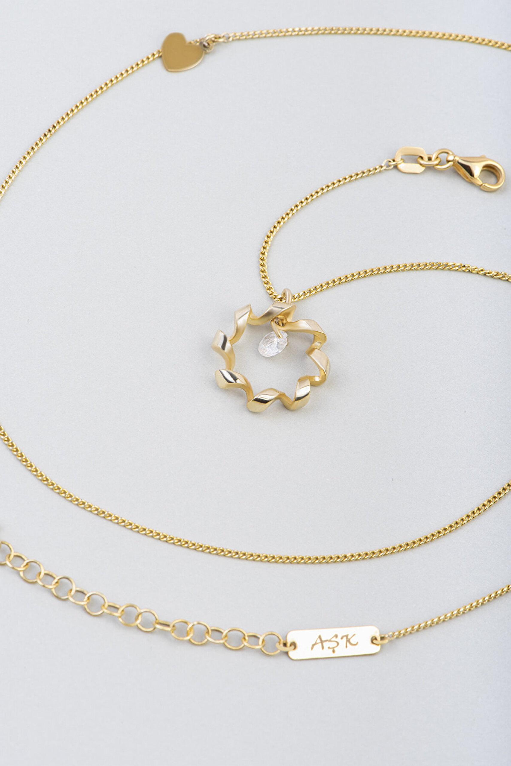 Aşk Basamağı 18 Ayar Sarı Altın Kaplama 47 Cm Gümüş Kolye - 2