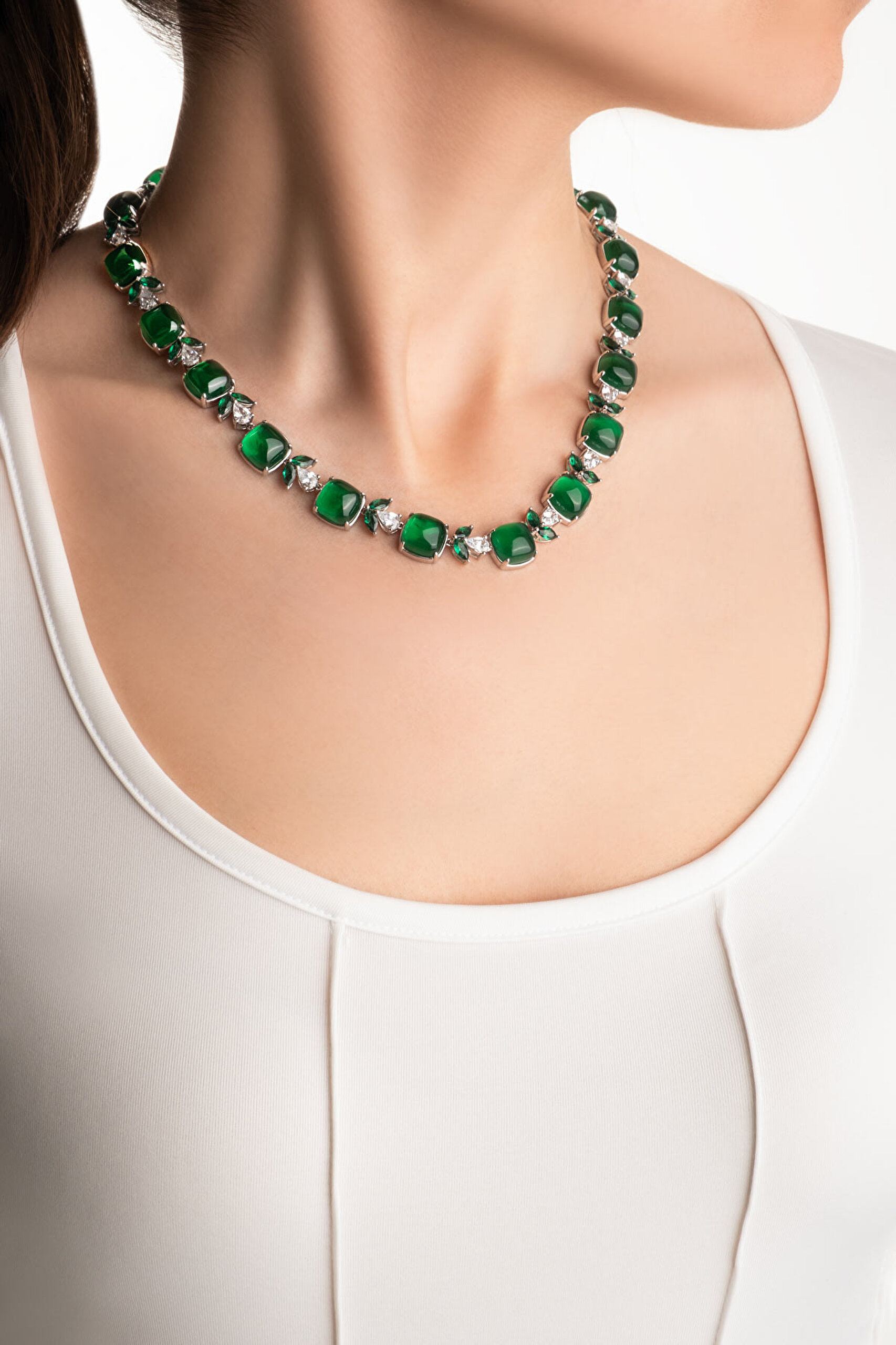 ⁠ Melodi 18 Ayar Beyaz Altın Kaplama 43 Cm Gümüş Gerdanlık_2}