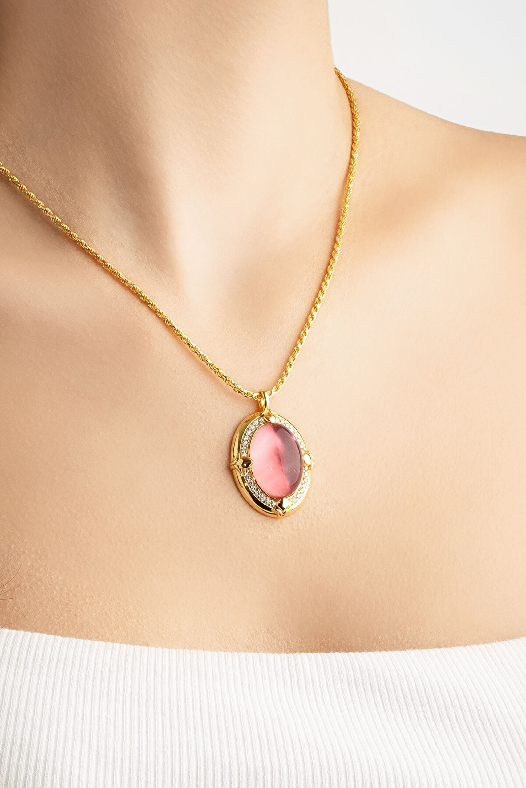 Renkli Vintage 18 Ayar Sarı Altın Kaplama 50 Cm Gümüş Madalyon Kolye - 2