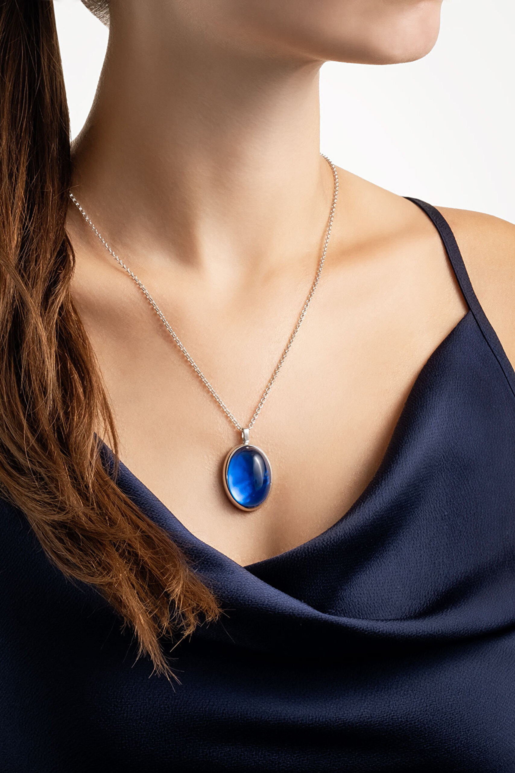 Gizemli Renkler 18 Ayar Beyaz Altın Kaplama 55 Cm Gümüş Kolye - 2