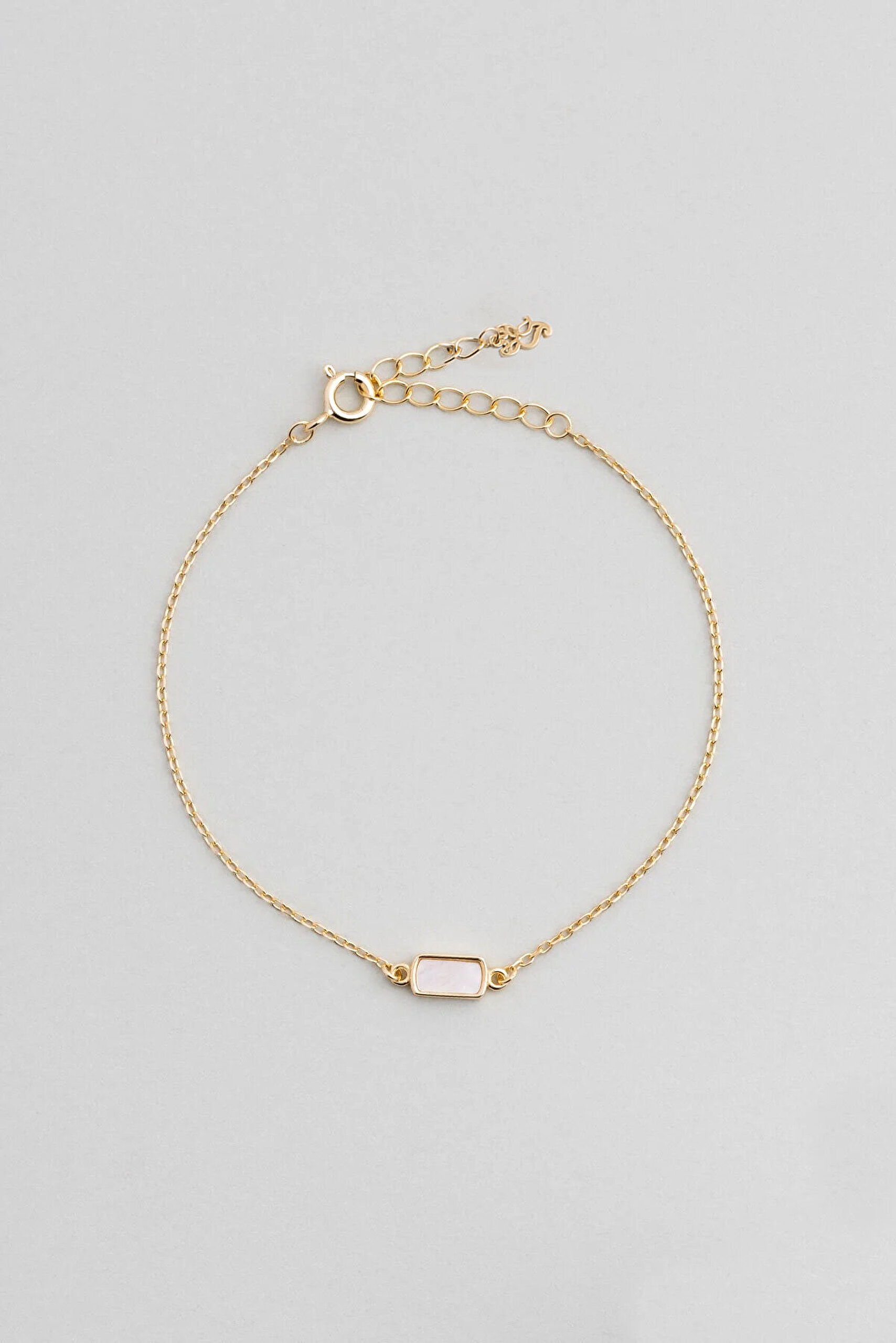 Sedef Taşlı 18 Ayar Sarı Altın Kaplama 19 Cm Gümüş Minimal Bileklik - 0