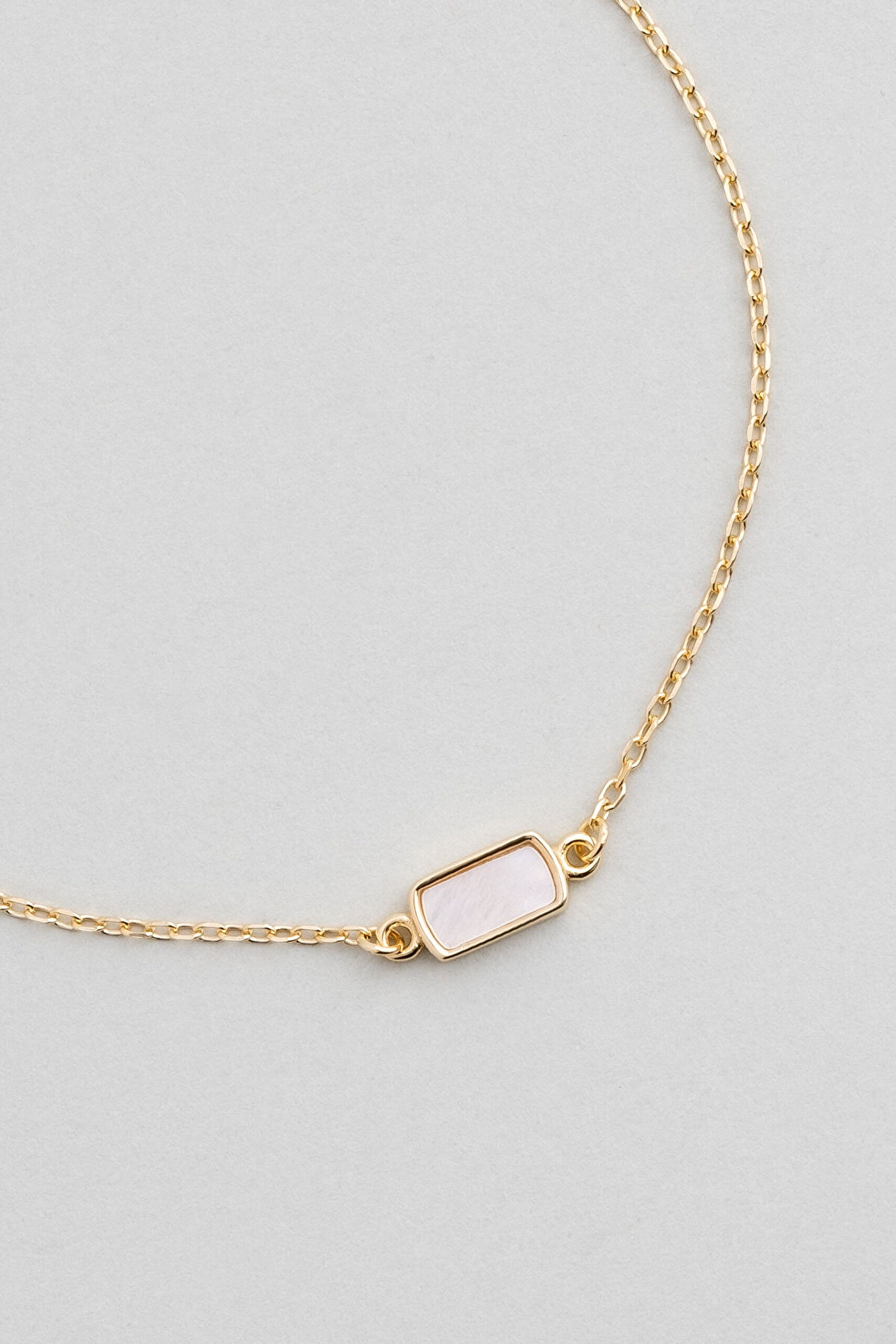 Sedef Taşlı 18 Ayar Sarı Altın Kaplama 19 Cm Gümüş Minimal Bileklik - 1