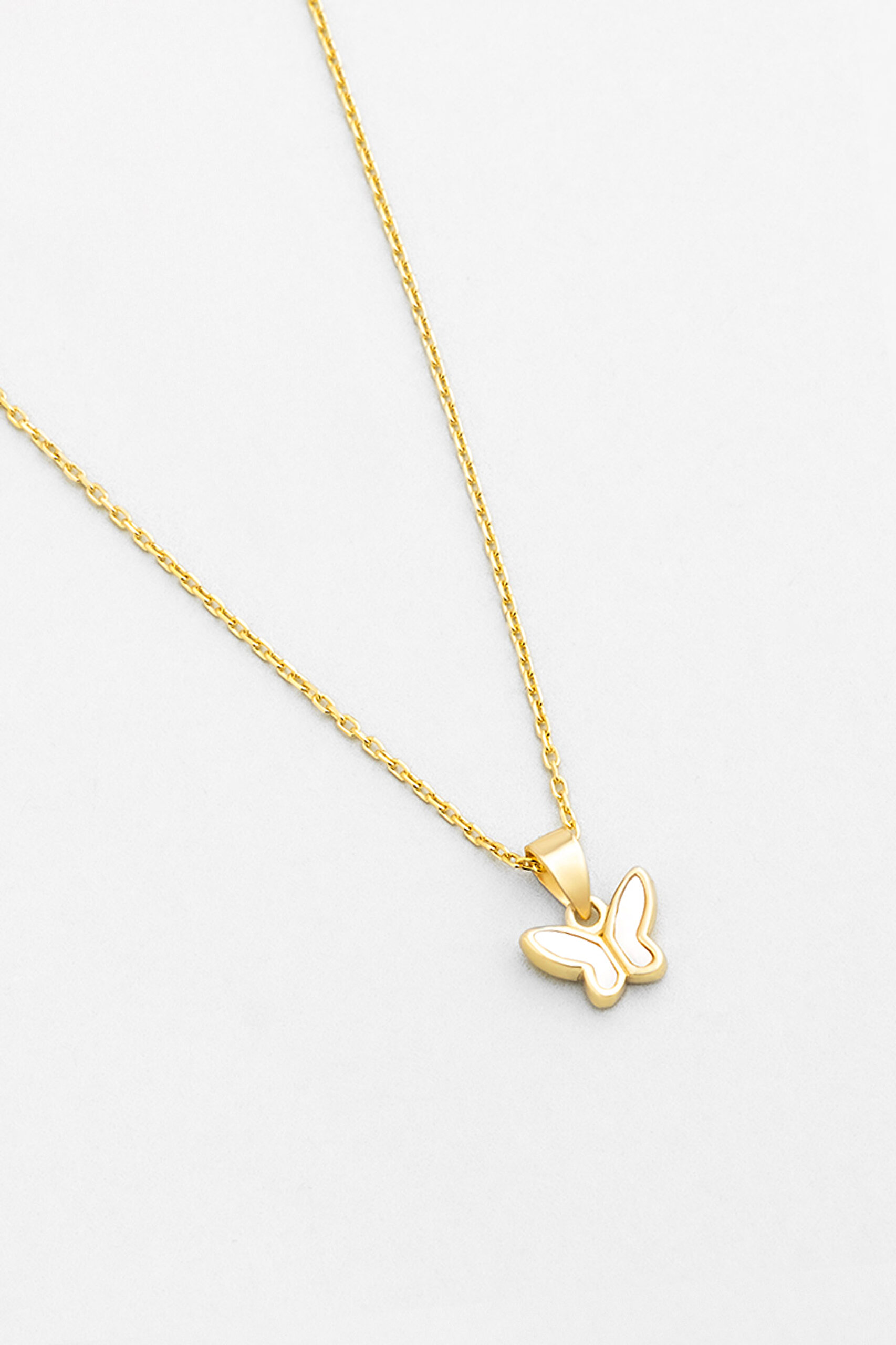 ⁠ Minimal Kelebek 18 Ayar Sarı Altın Kaplama 42 Cm Gümüş Kolye_4}