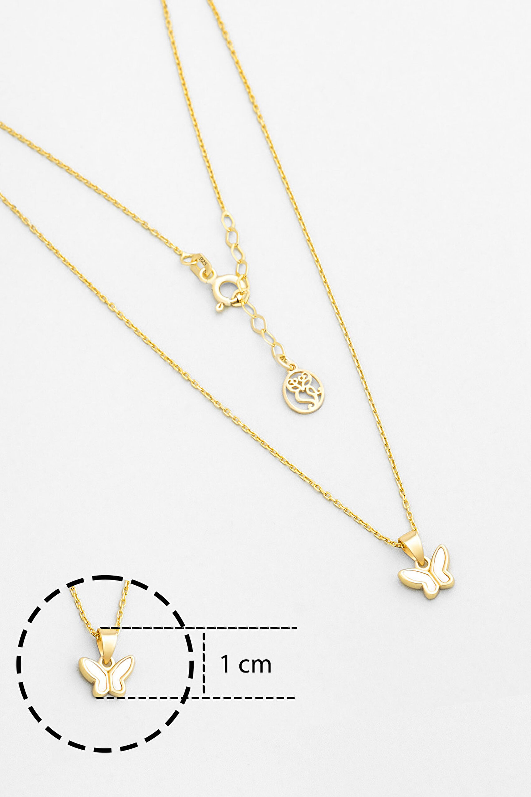 ⁠ Minimal Kelebek 18 Ayar Sarı Altın Kaplama 42 Cm Gümüş Kolye_2}