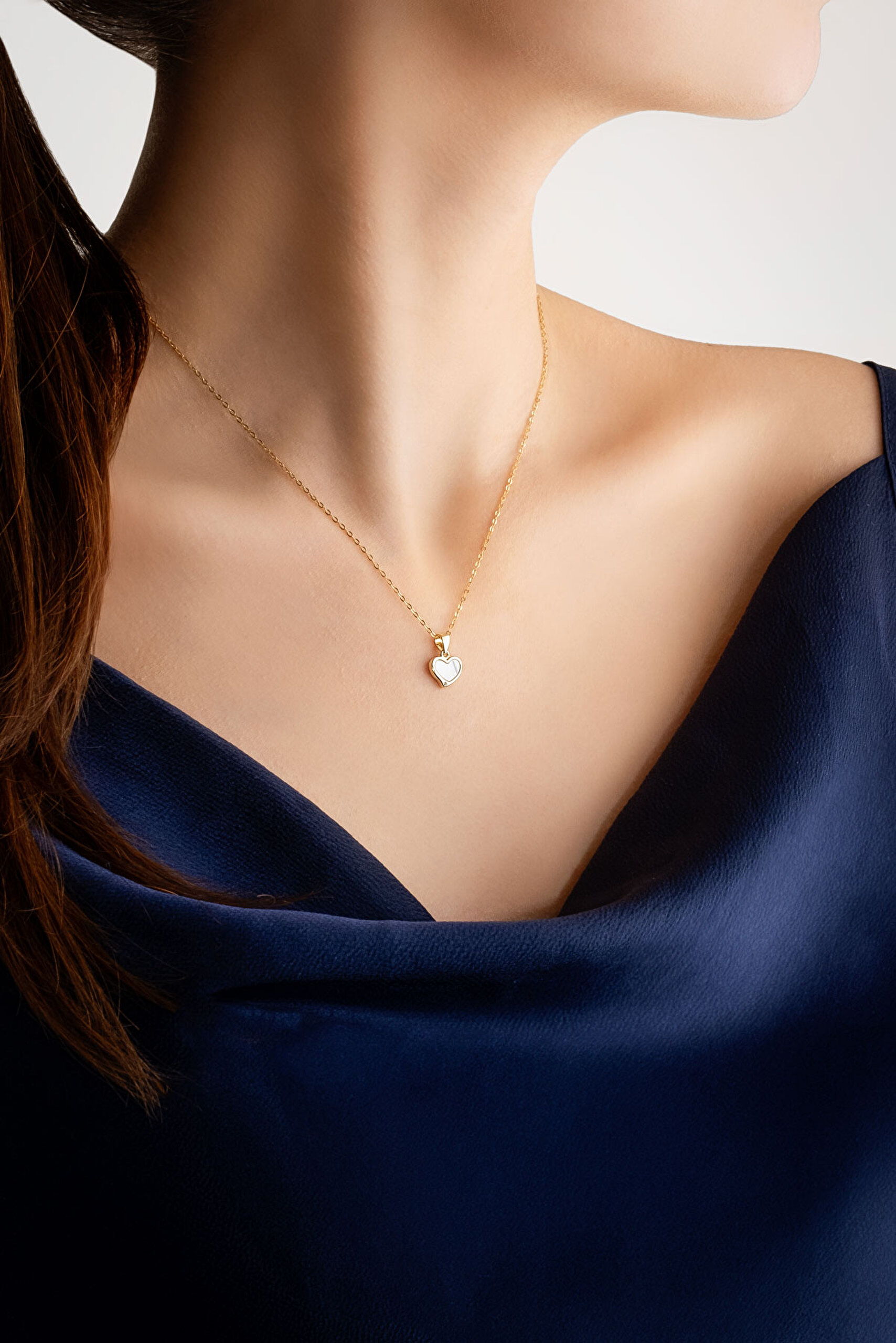 ⁠ Sedef Kalbi 18 Ayar Sarı Altın Kaplama 43 Cm Gümüş Minimal Kolye_3}