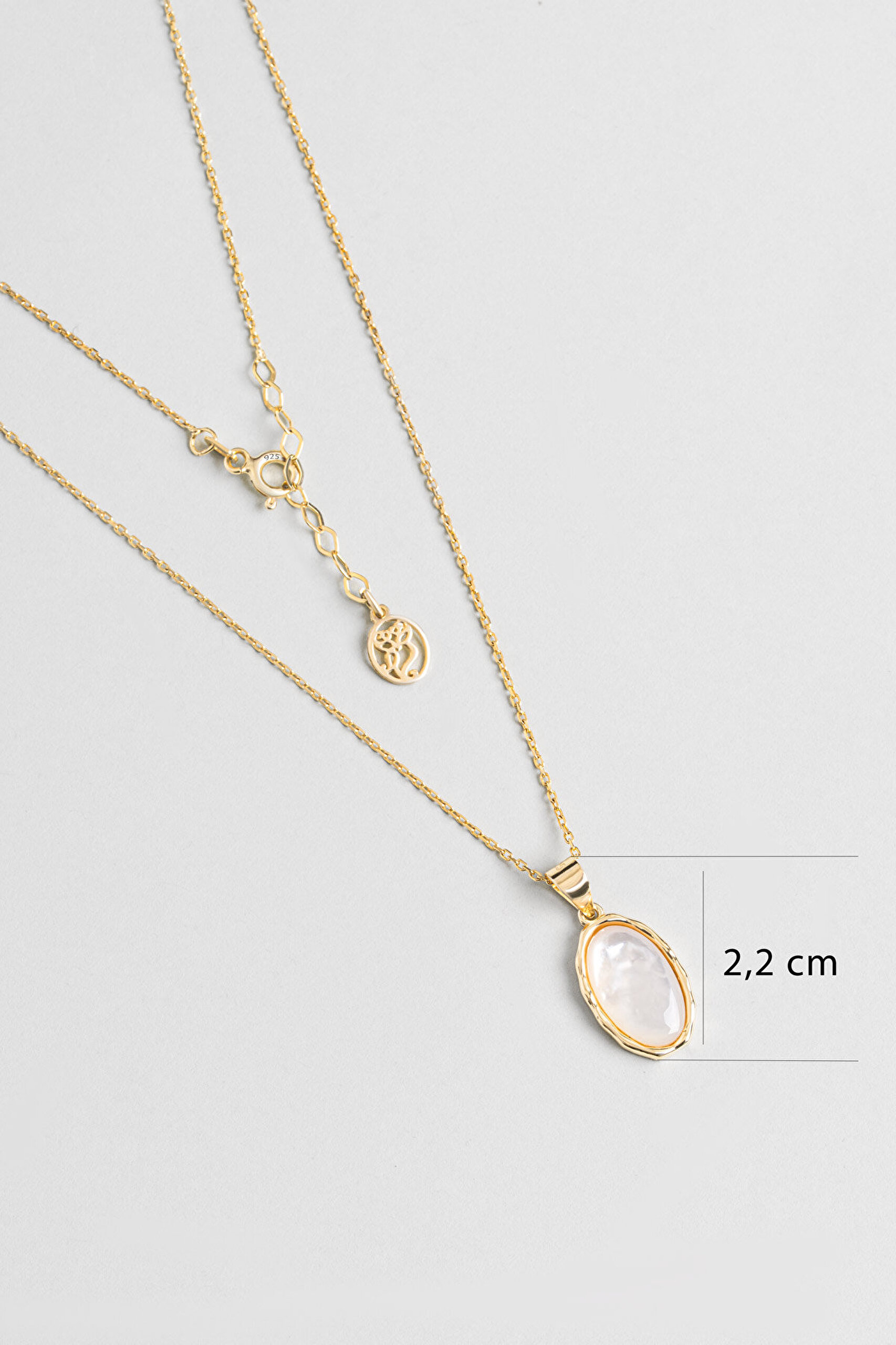 Beyaz Sedef 18 Ayar Sarı Altın Kaplama 43 Cm Gümüş Minimal Kolye - 2