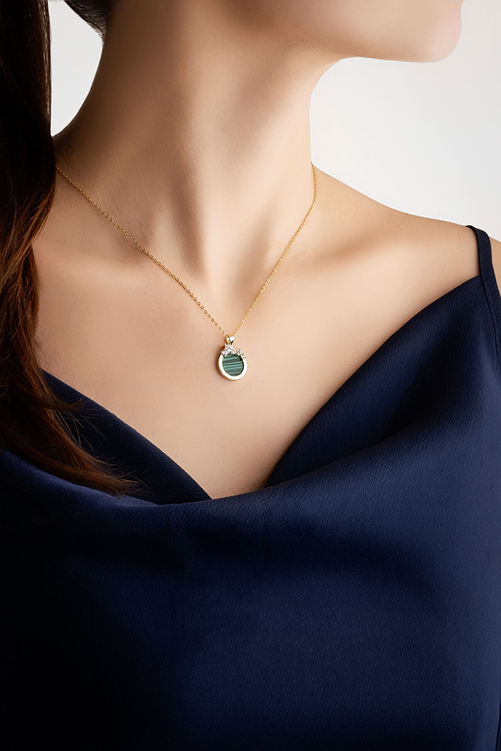 ⁠ Malahit Tanrıçası 18 Ayar Sarı Altın Kaplama 43 Cm Gümüş Minimal Kolye_3}