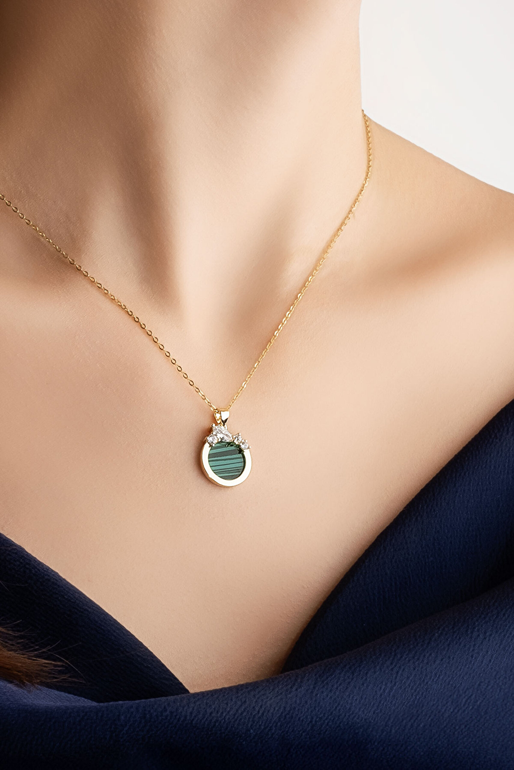 ⁠ Malahit Tanrıçası 18 Ayar Sarı Altın Kaplama 43 Cm Gümüş Minimal Kolye_2}