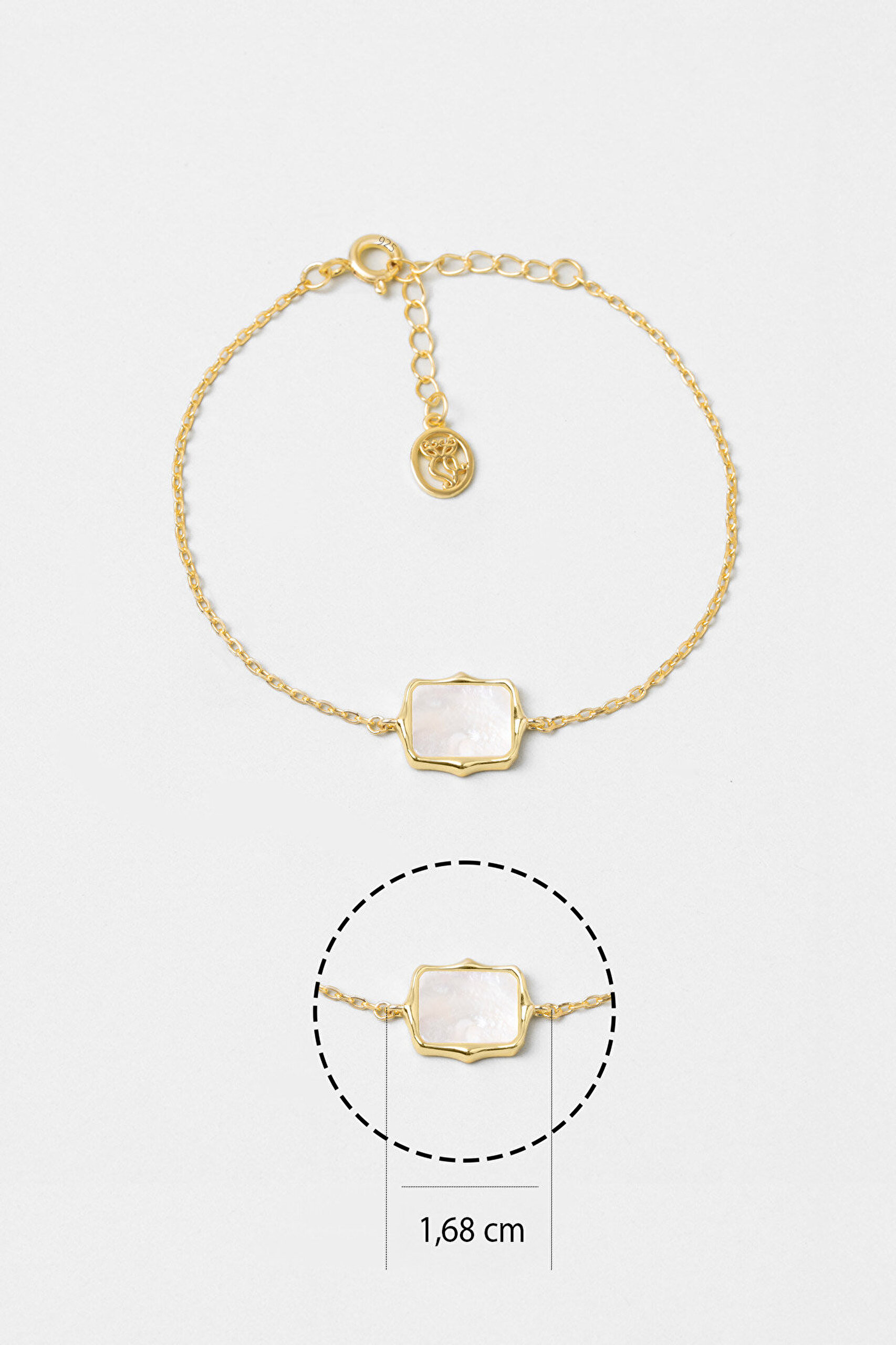 Sedef Taşlı 18 Ayar Beyaz Altın Kaplama 19 Cm Gümüş Bileklik - 2