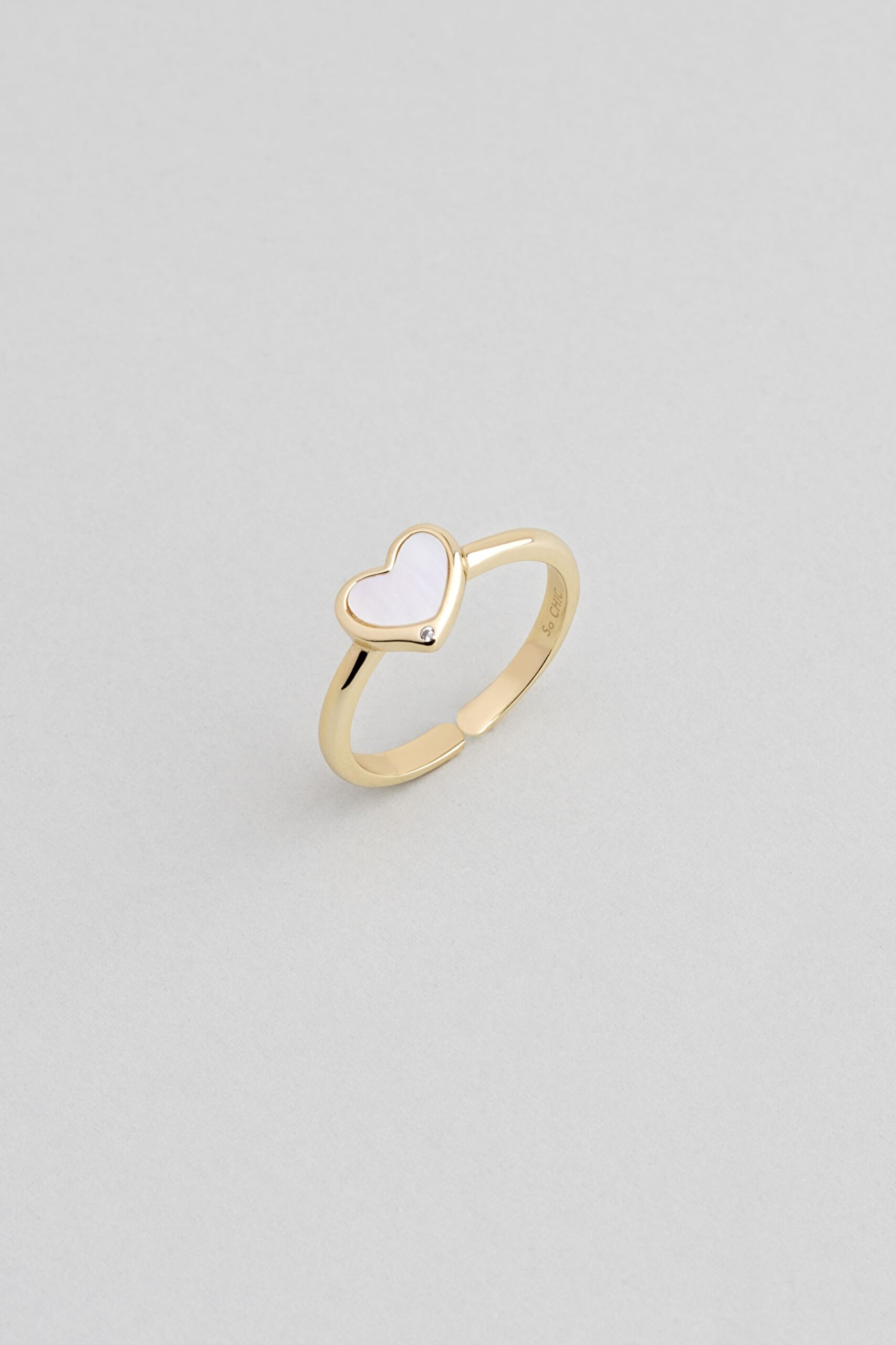 ⁠ White Heart 18 Ayar Sarı Altın Kaplama Ayarlanabilir Gümüş Minimal Yüzük_0}