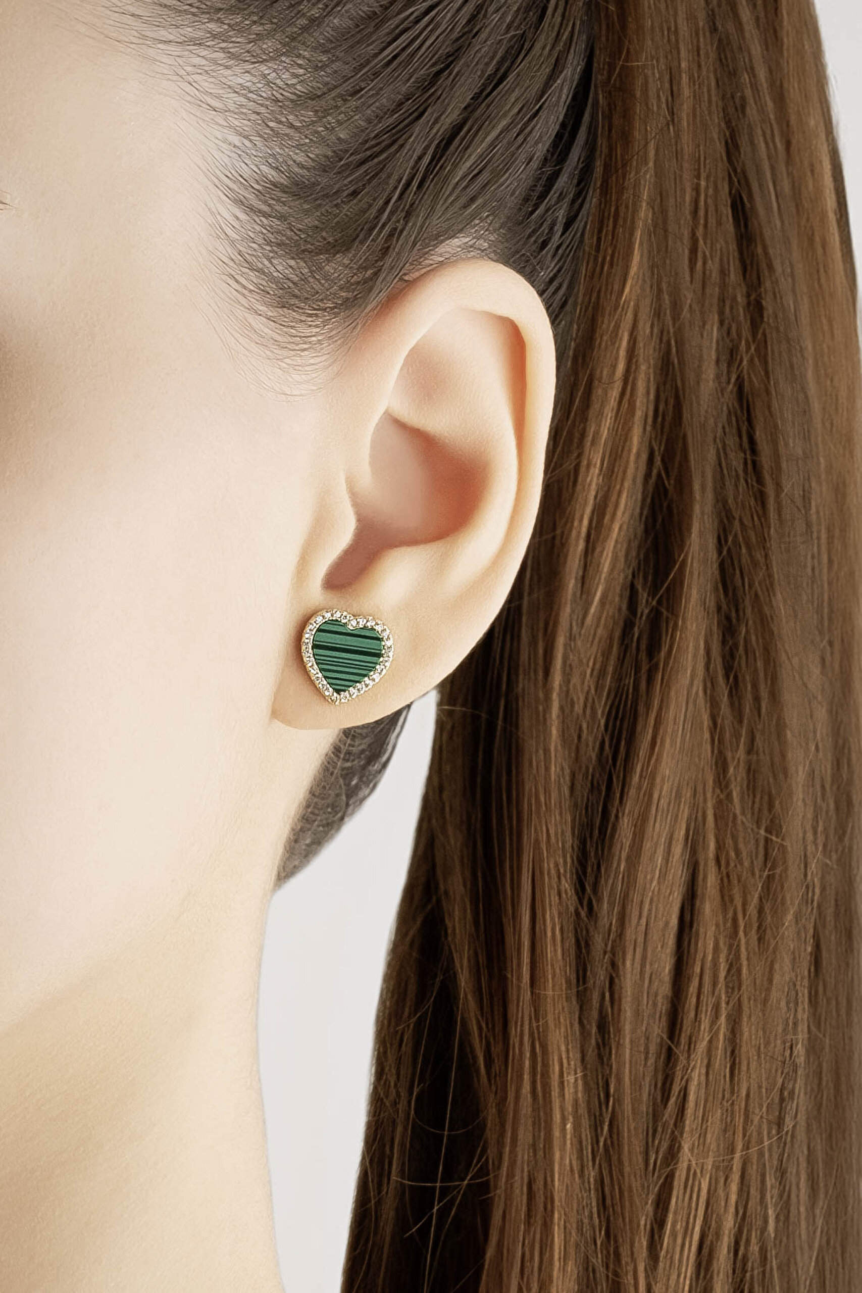 ⁠ Green Heart 18 Ayar Sarı Altın Kaplama Gümüş Küpe_2}