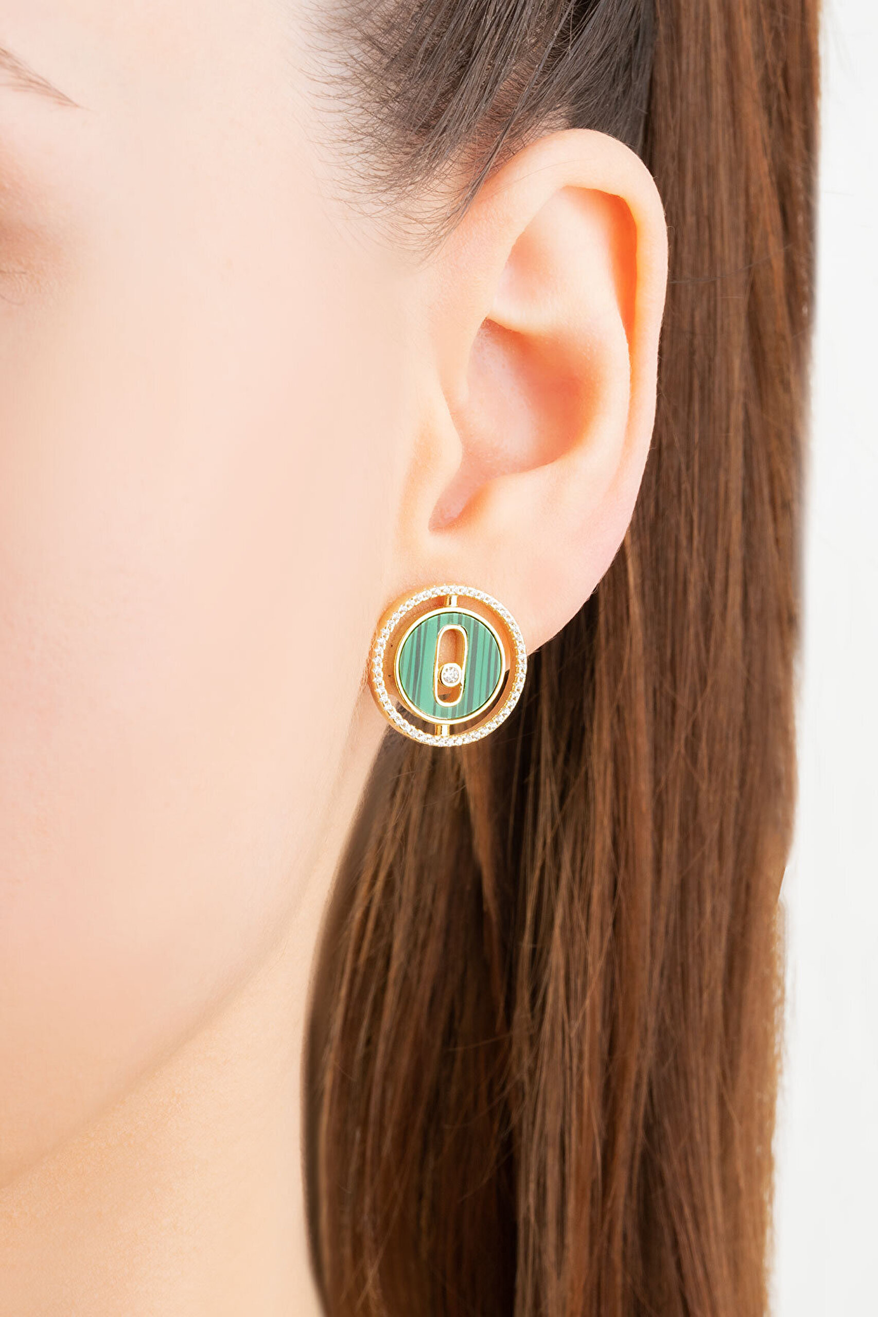 Misty 18 Ayar Sarı Altın Kaplama Gümüş Tasarım Küpe - 2