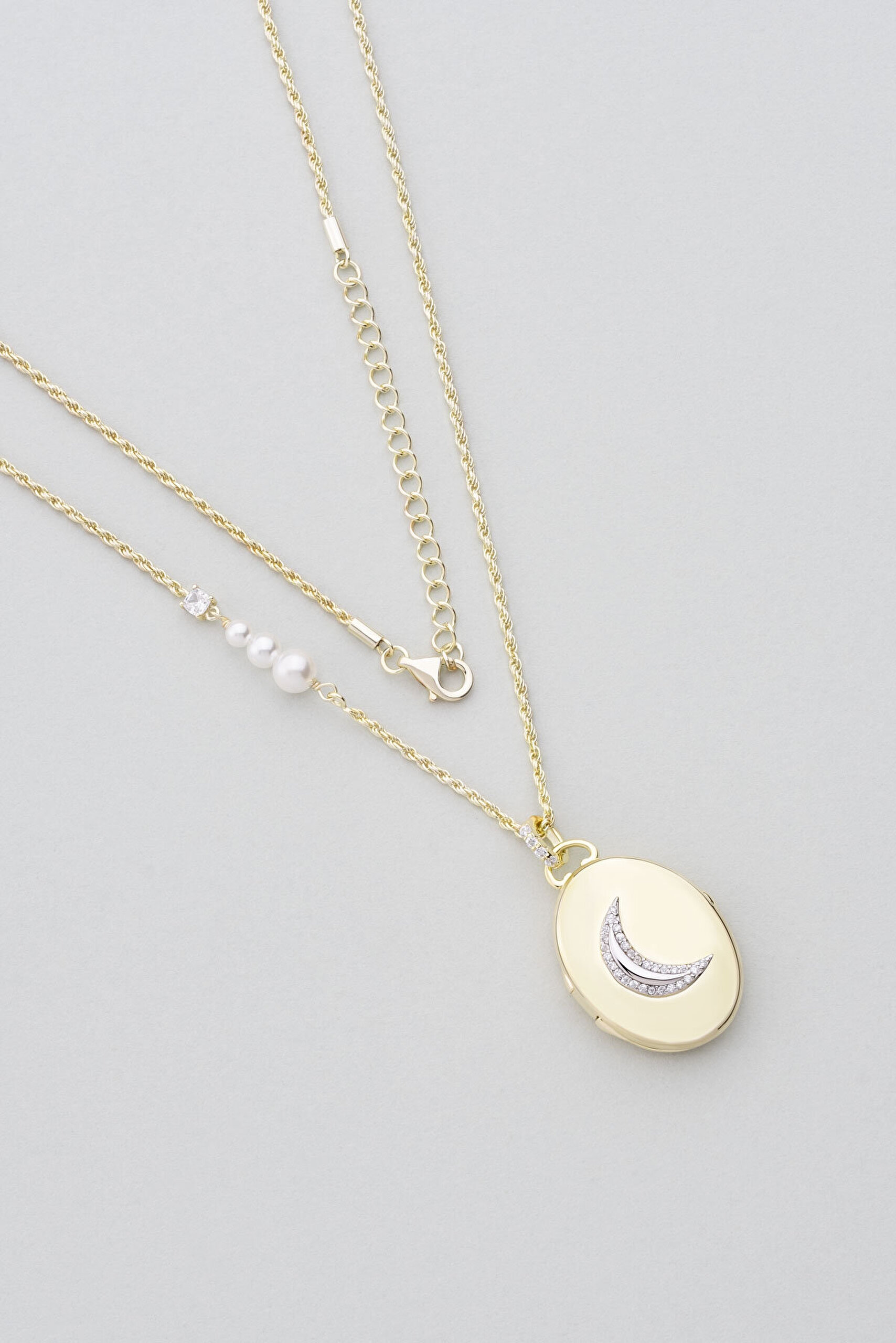 Sonsuz Miras 18 Ayar Sarı Altın Kaplama 55 Cm Gümüş Ay Kolye - 2