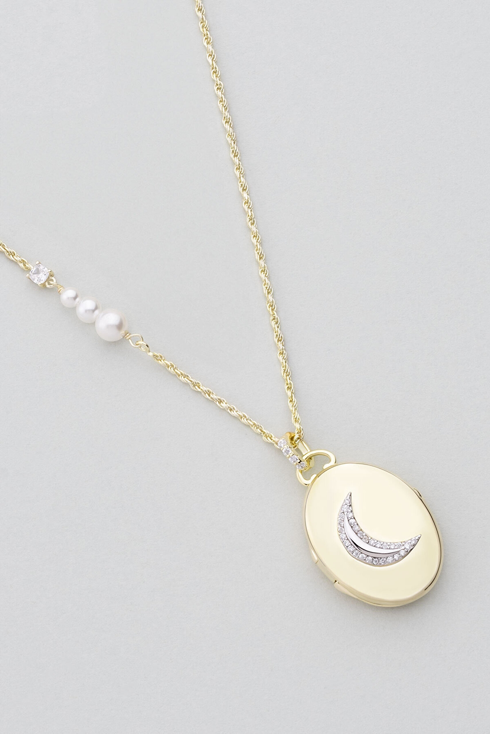 Sonsuz Miras 18 Ayar Sarı Altın Kaplama 55 Cm Gümüş Ay Kolye - 3