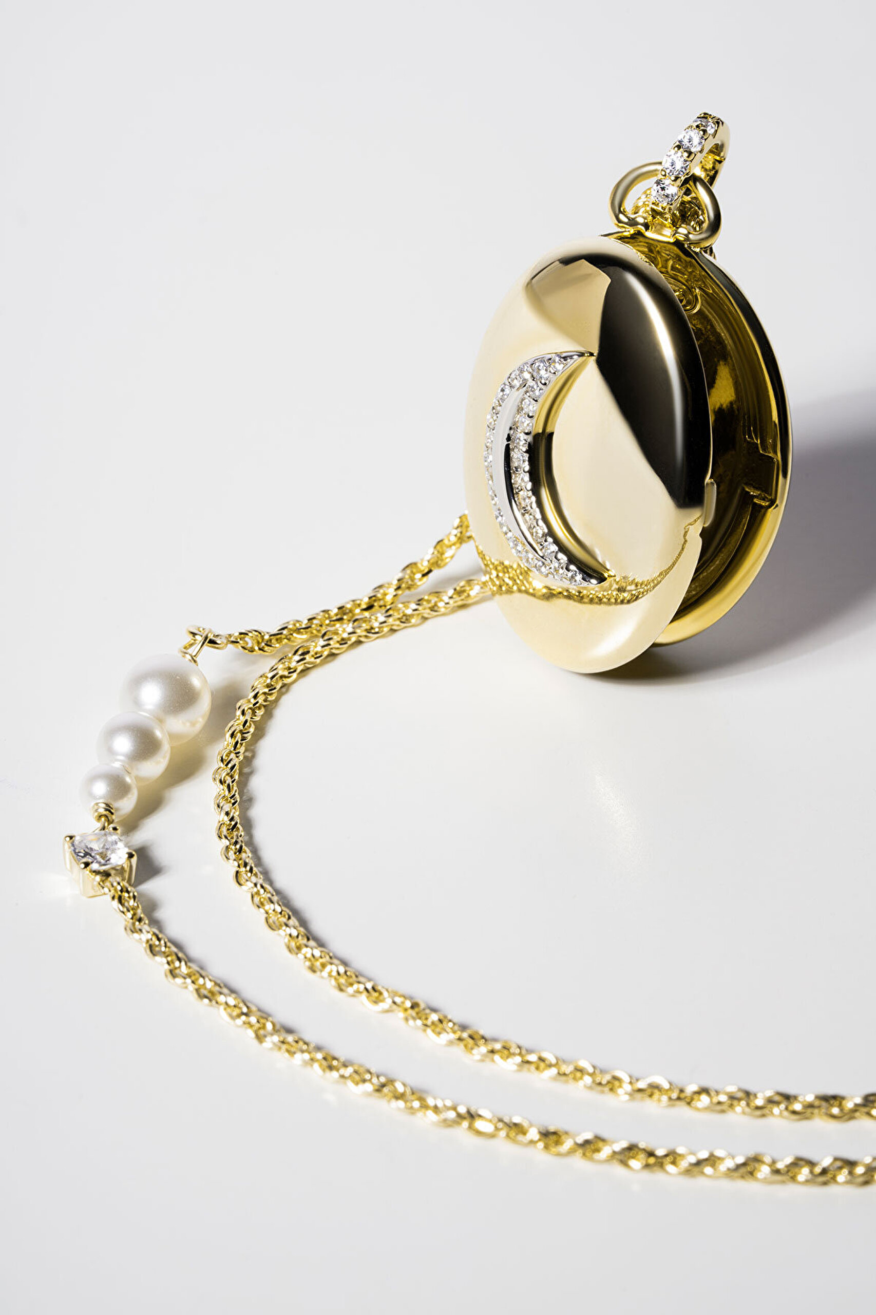 Sonsuz Miras 18 Ayar Sarı Altın Kaplama 55 Cm Gümüş Ay Kolye - 8