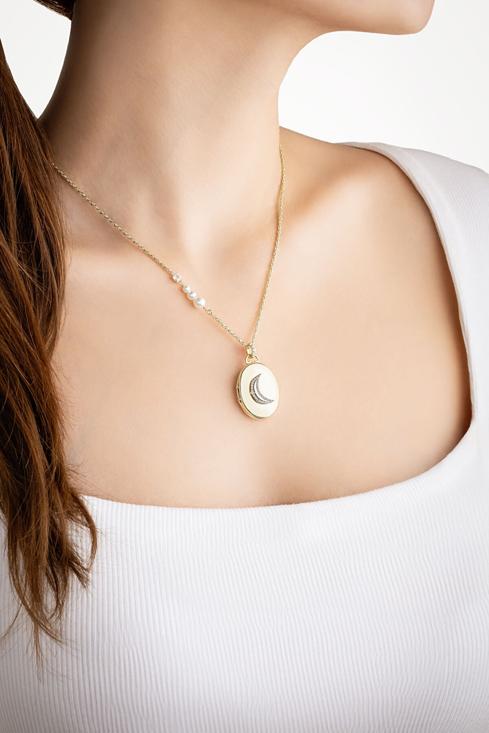 Sonsuz Miras 18 Ayar Sarı Altın Kaplama 55 Cm Gümüş Ay Kolye - 6