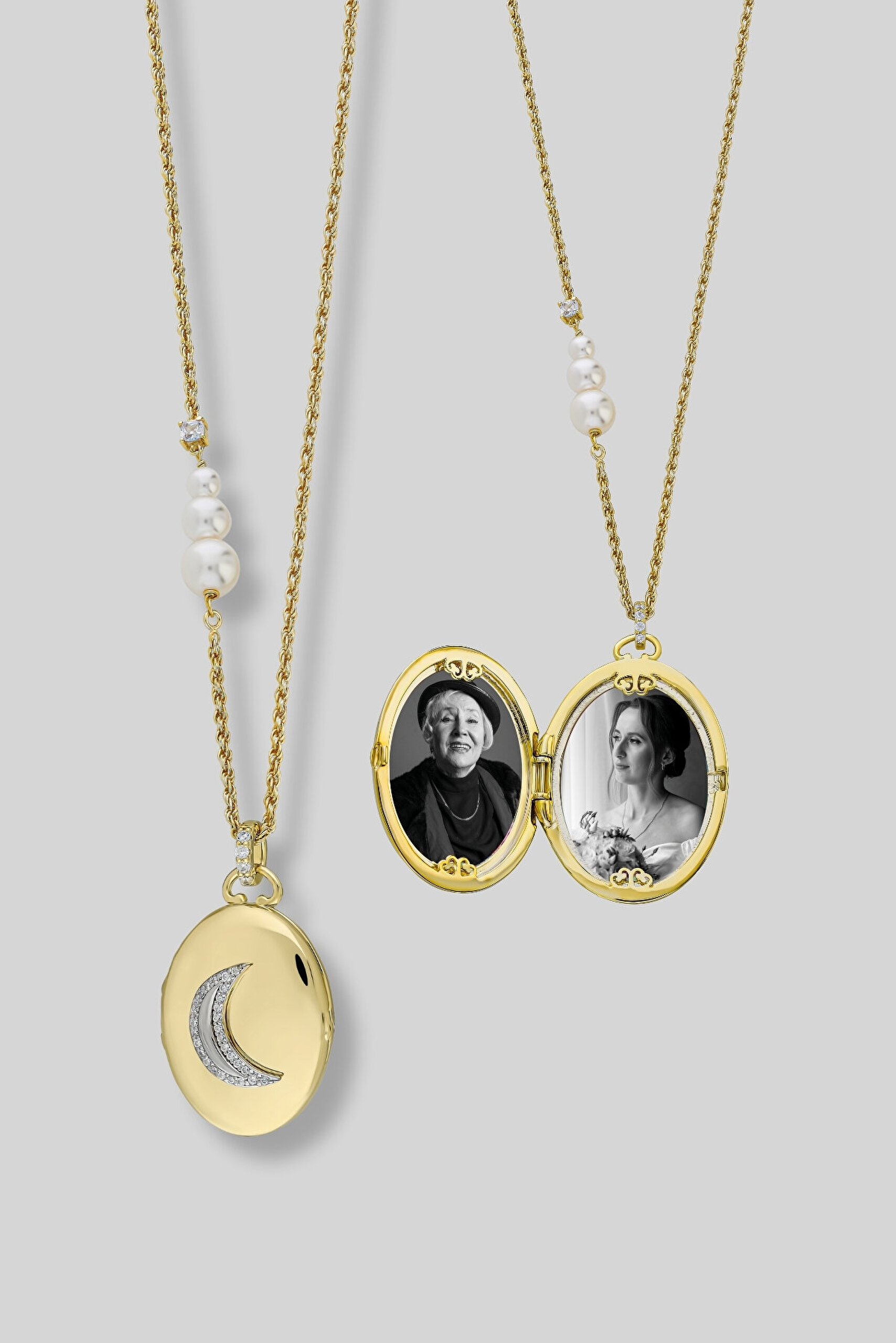 Sonsuz Miras 18 Ayar Sarı Altın Kaplama 55 Cm Gümüş Ay Kolye - 0