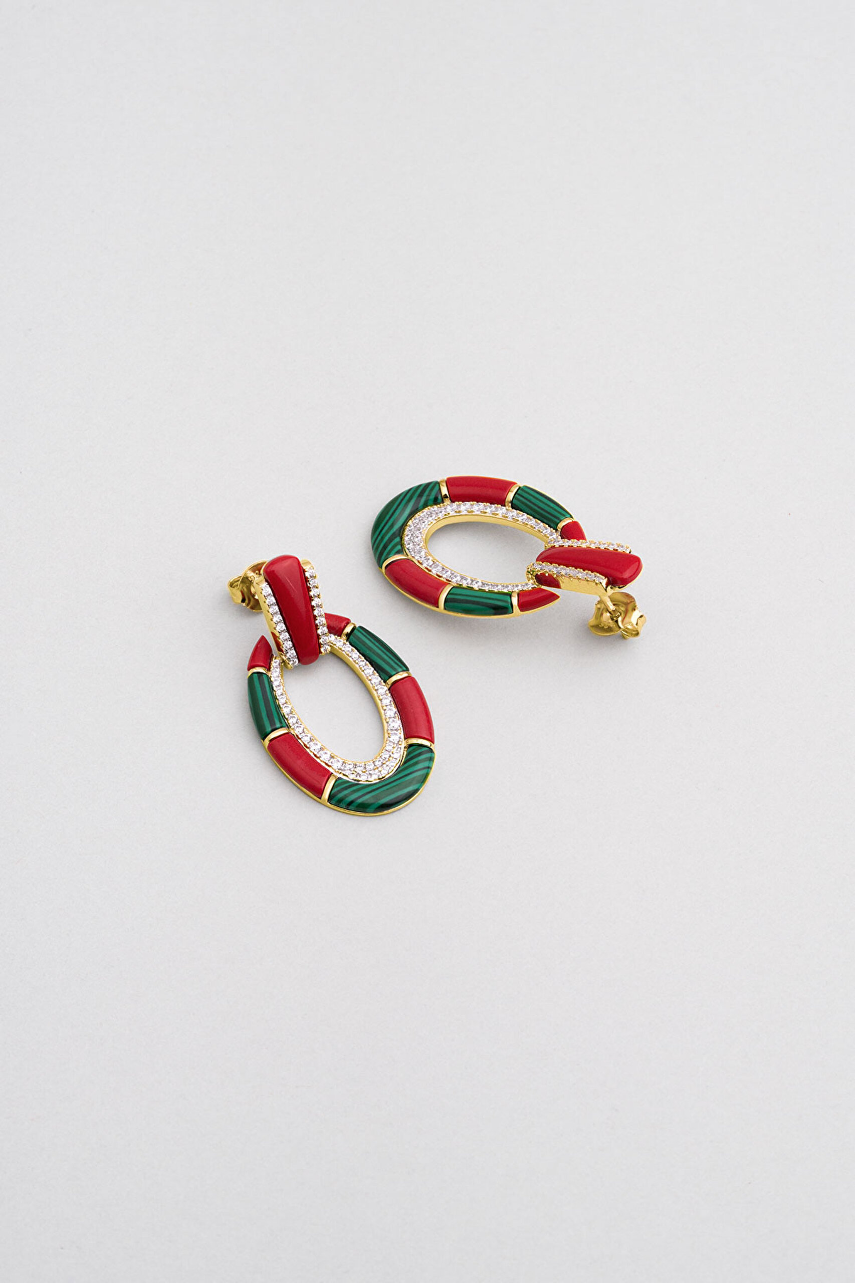 ⁠ Malahit Ve Mercan Taşlı 18 Ayar Sarı Altın Kaplama Gümüş Tasarım Kolye_0}