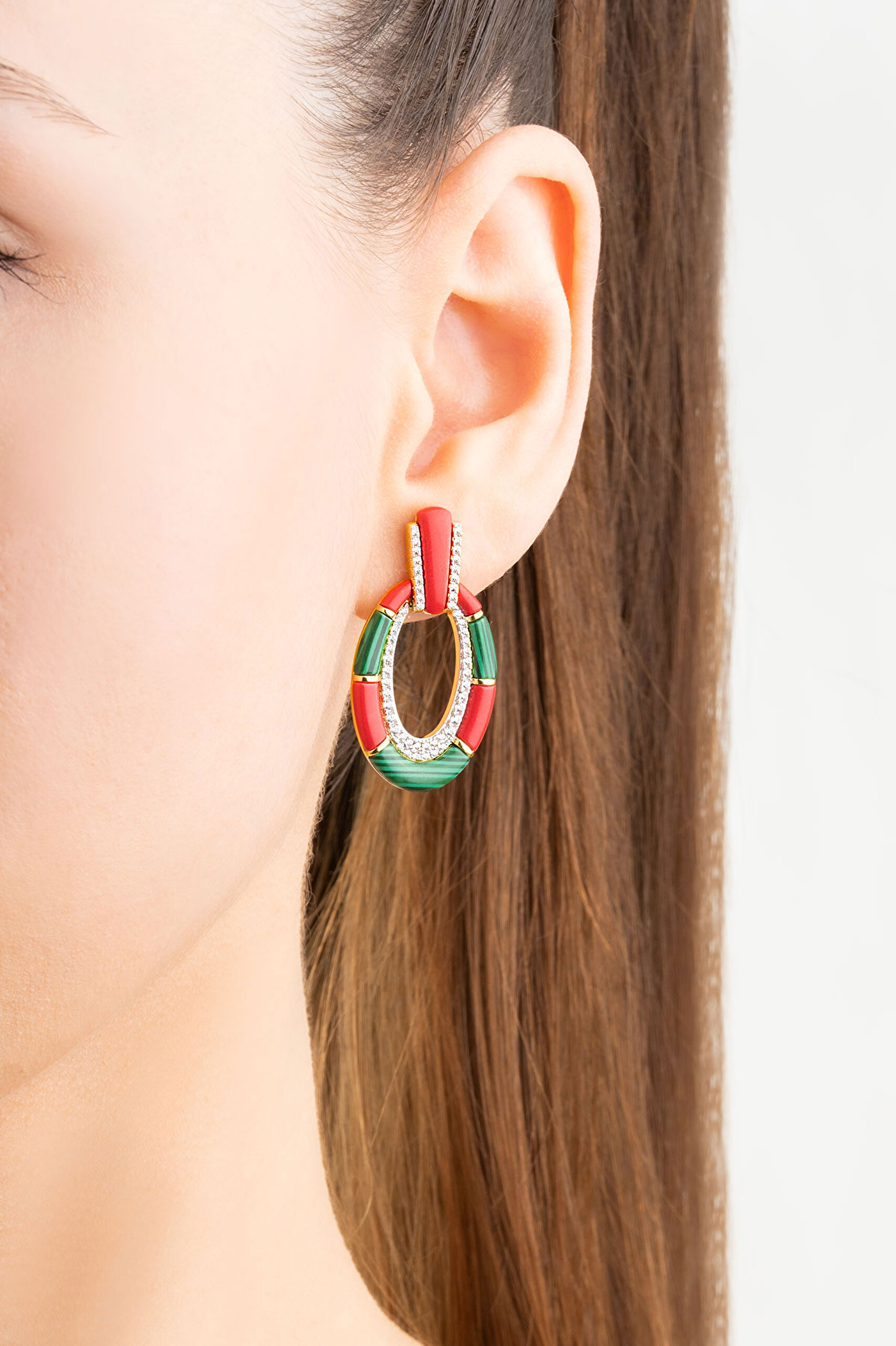 ⁠ Malahit Ve Mercan Taşlı 18 Ayar Sarı Altın Kaplama Gümüş Tasarım Kolye_2}