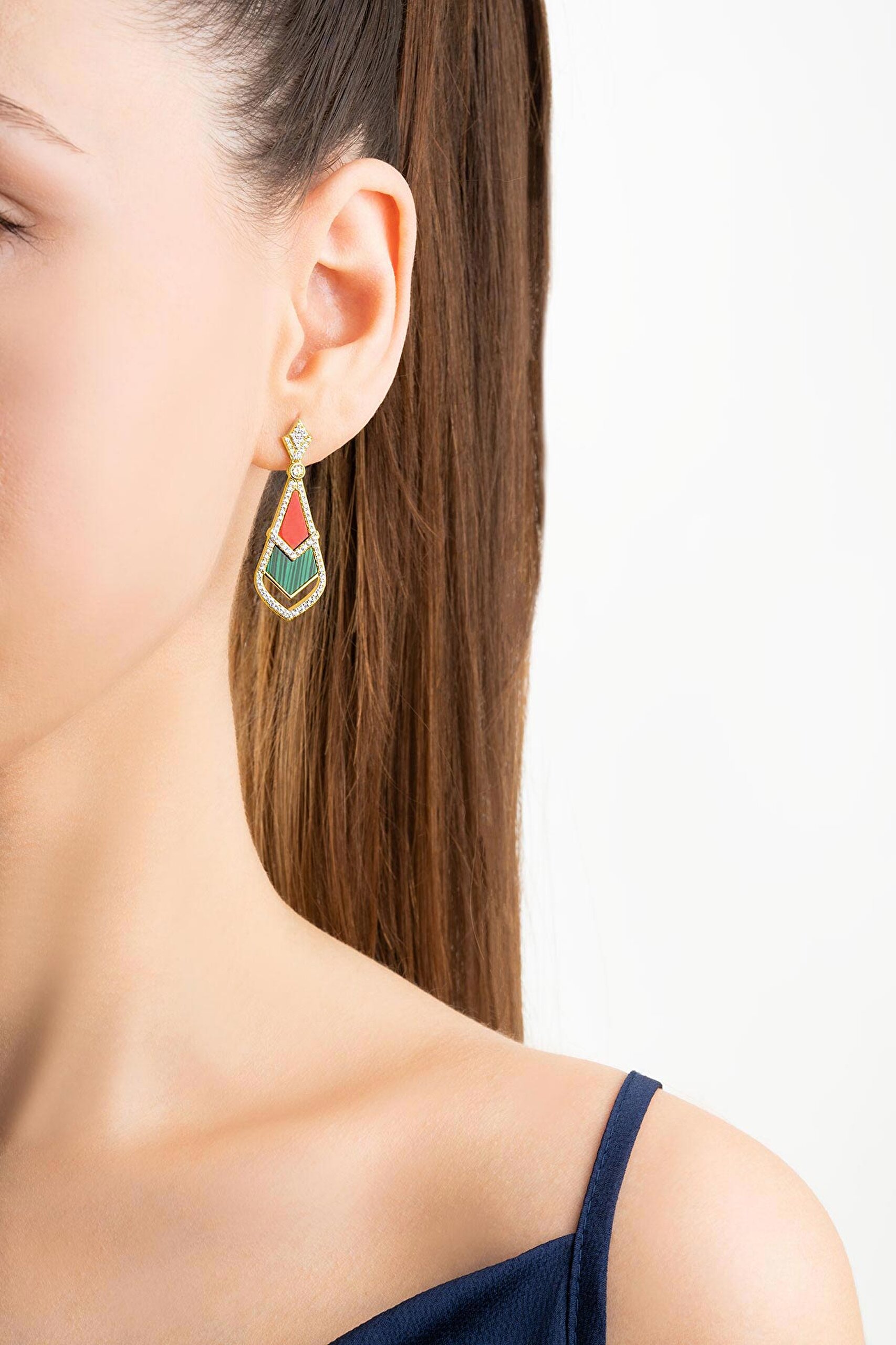 ⁠ Balance 18 Ayar Sarı Altın Kaplama Gümüş Tasarım Küpe_3}