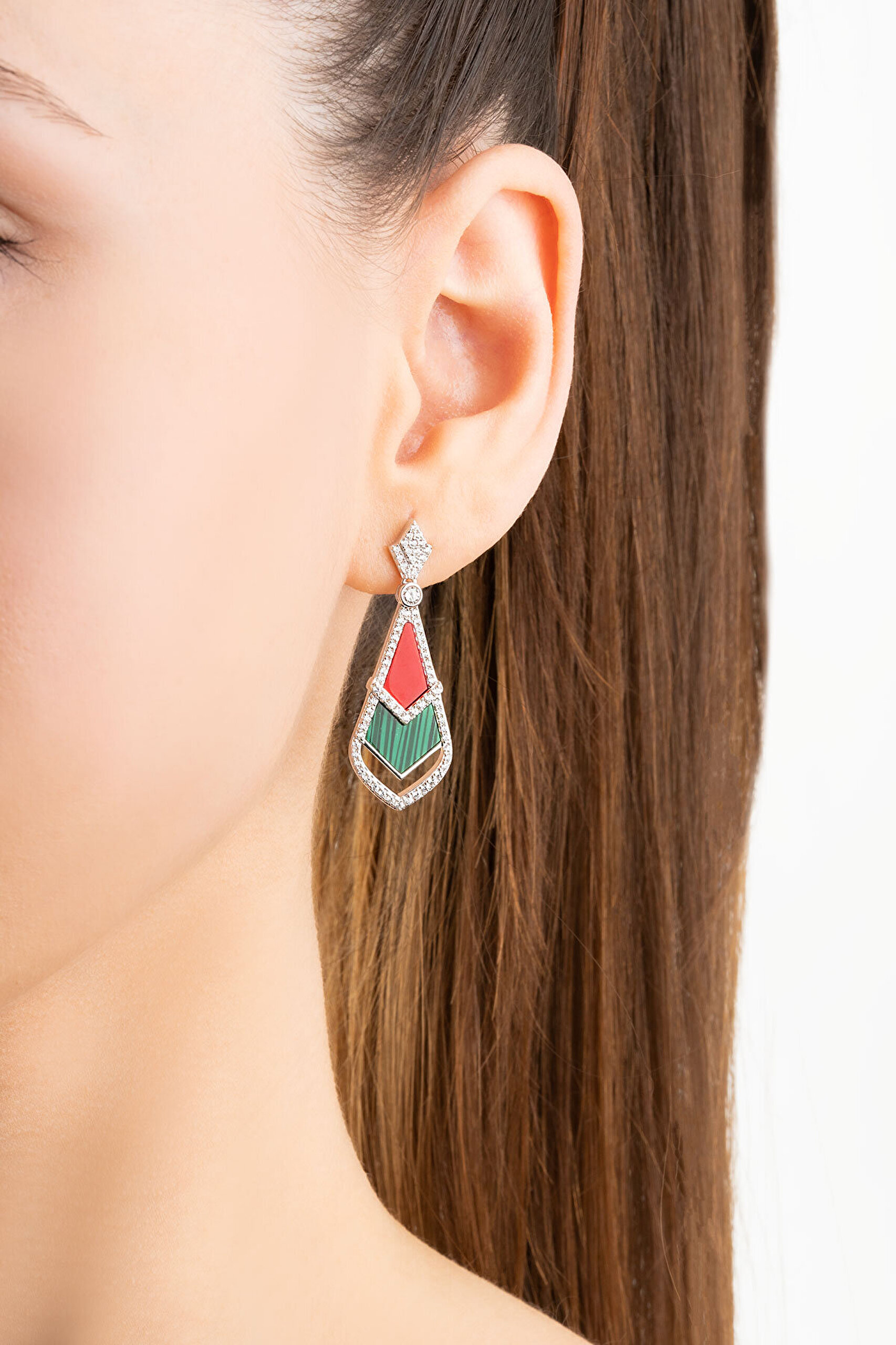 Balance 18 Ayar Beyaz Altın Kaplama Gümüş Tasarım Küpe - 2