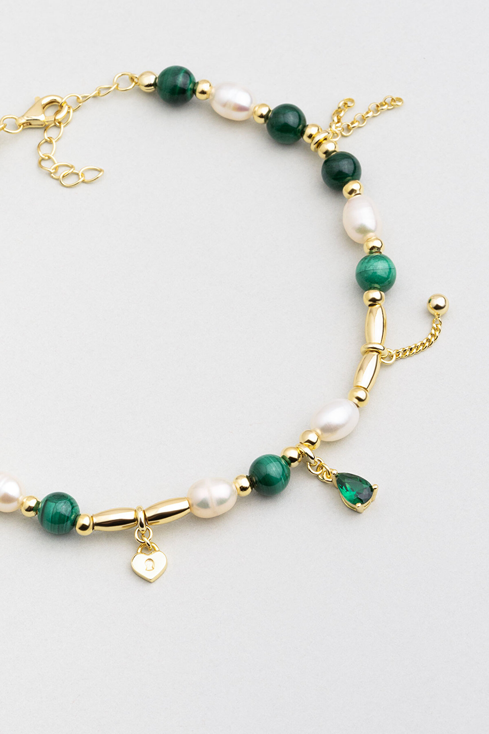 ⁠ Malahit Ve İnci Taşlı 18 Ayar Sarı Altın Kaplama 24 Cm Gümüş Tasarım Hal Hal_1}